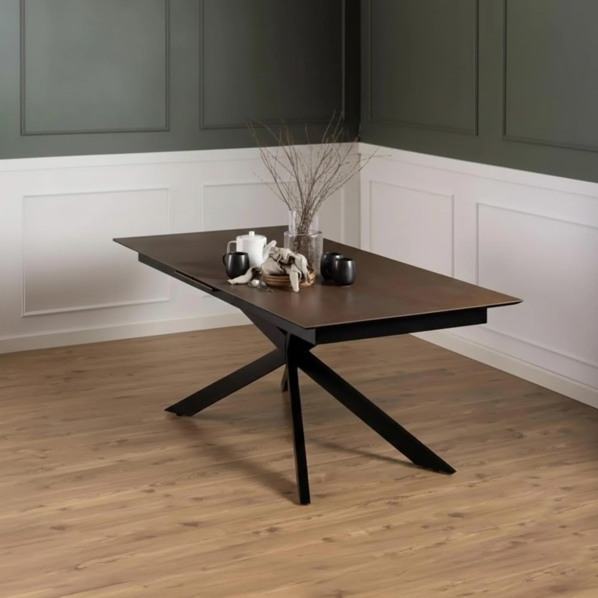 Irwine Extending Dining Table - 8-10 Seater - 200cm-240cm - Rusty Brown Ceramic - with Star Legs