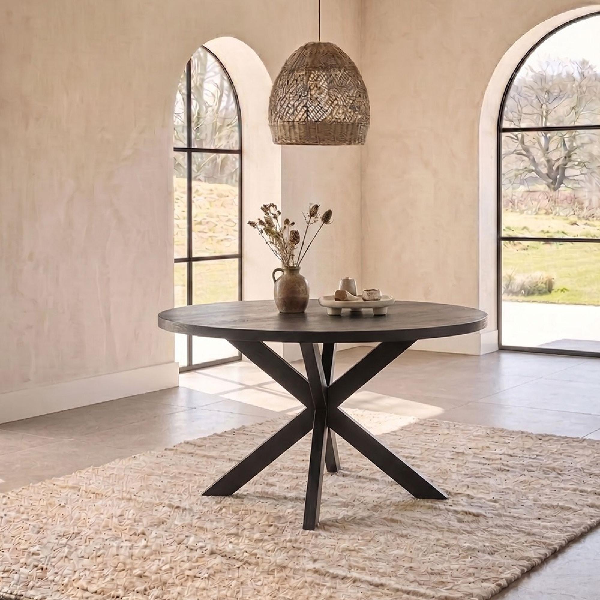 Jesper Dining Table - 120cm - 4 Seater - Round - Star Base - Black - Mango Wood