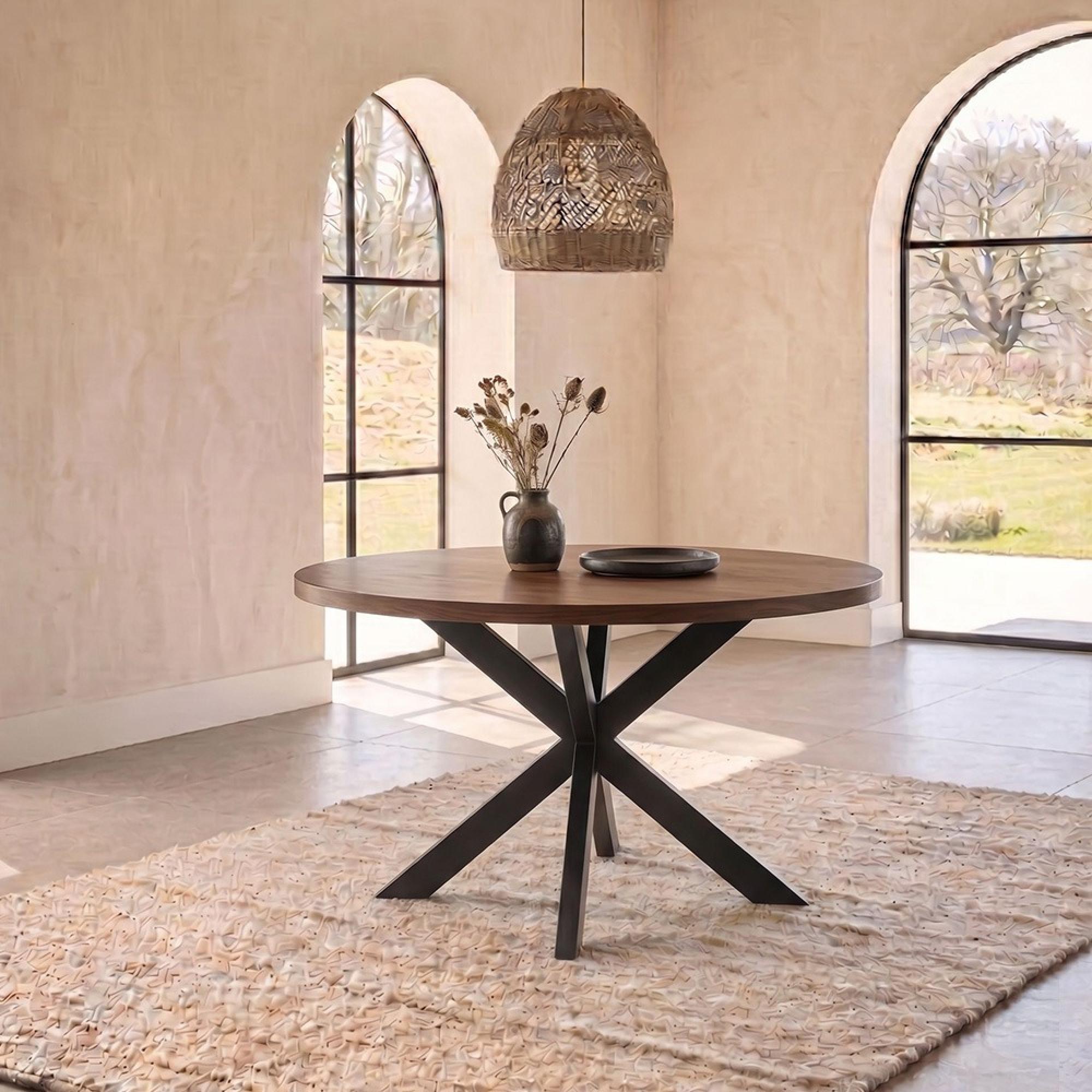 Jesper Dining Table - 120cm - 4 Seater - Round - Star Base - Chestnut - Mango Wood