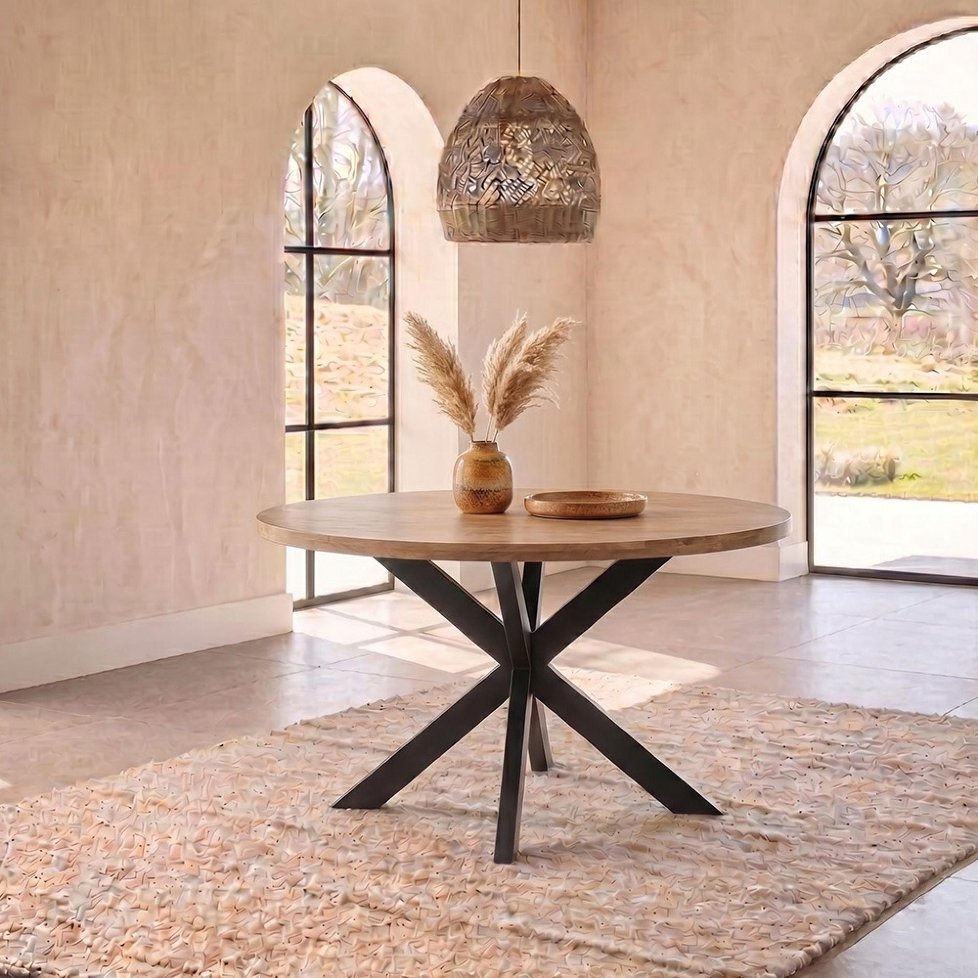Jesper Dining Table - 120cm - 4 Seater - Round - Star Base - Natural - Mango Wood