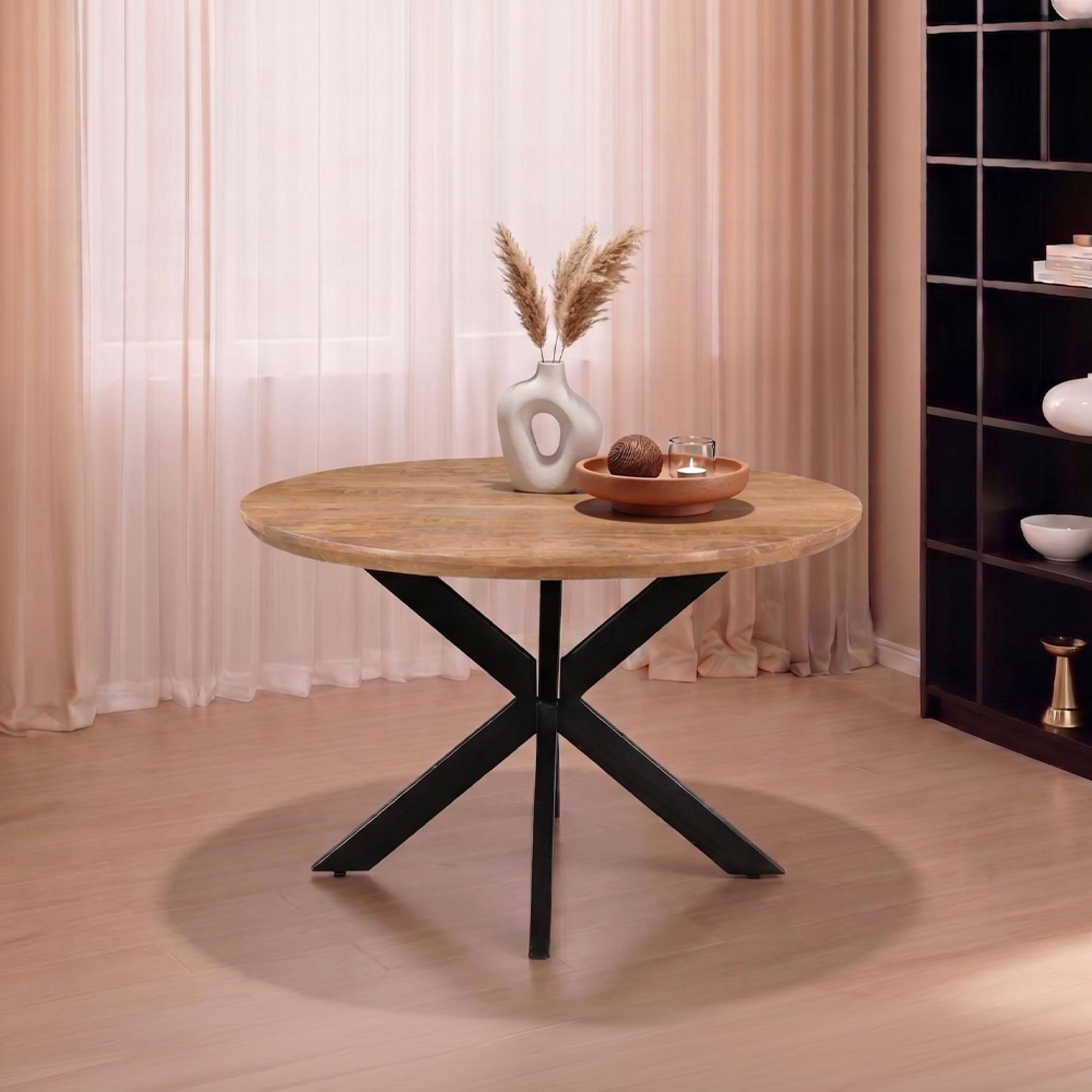 Jesper Dining Table - 120cm - 6 Seater - Round - Star Base - Natural - Mango Wood