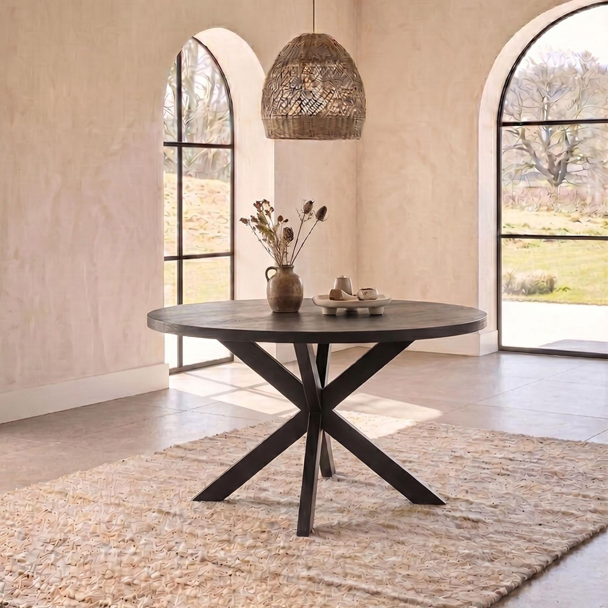 Jesper Dining Table - 130cm - 4 Seater - Round - Star Base - Black - Mango Wood