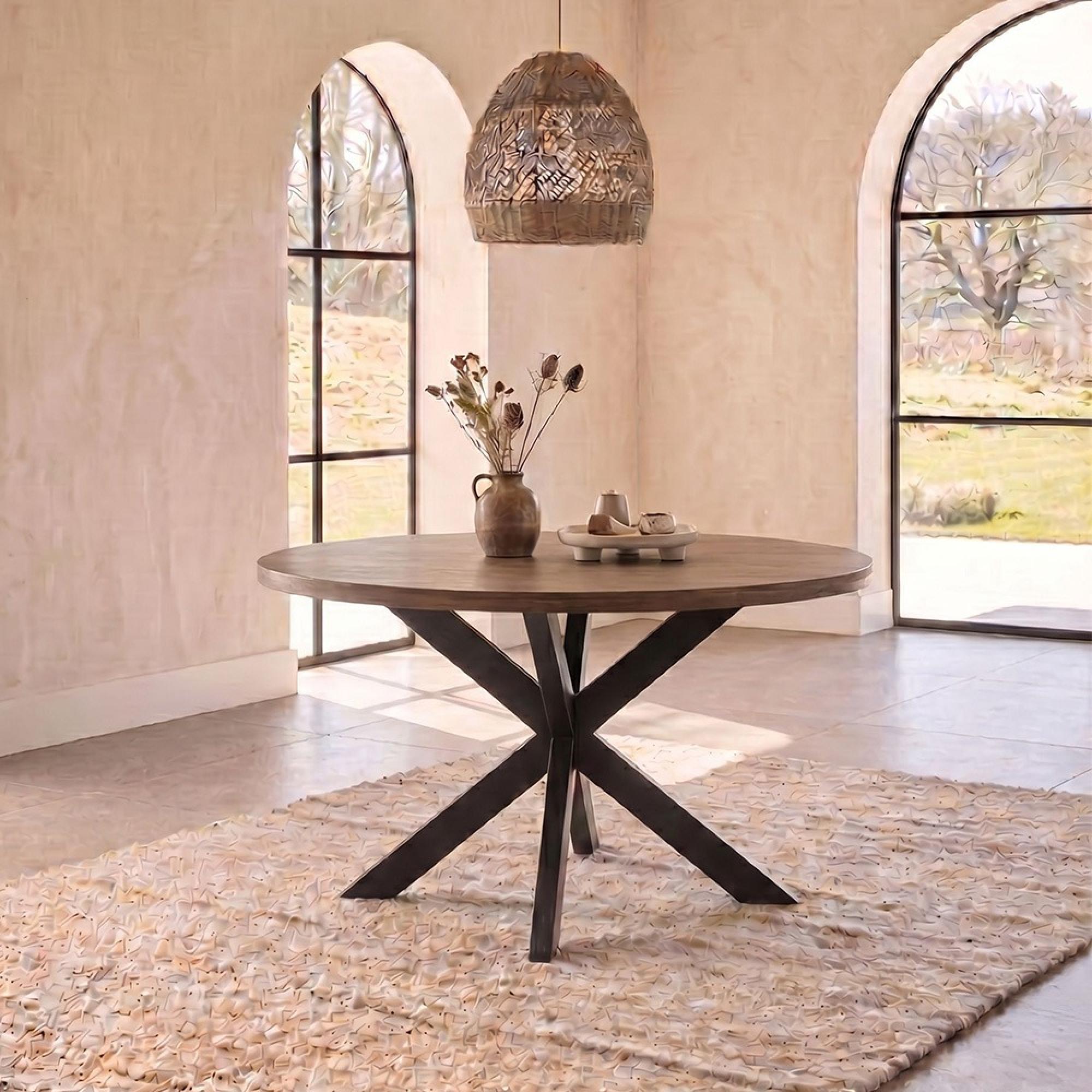 Jesper Dining Table - 130cm - 4 Seater - Round - Star Base - Chestnut - Mango Wood