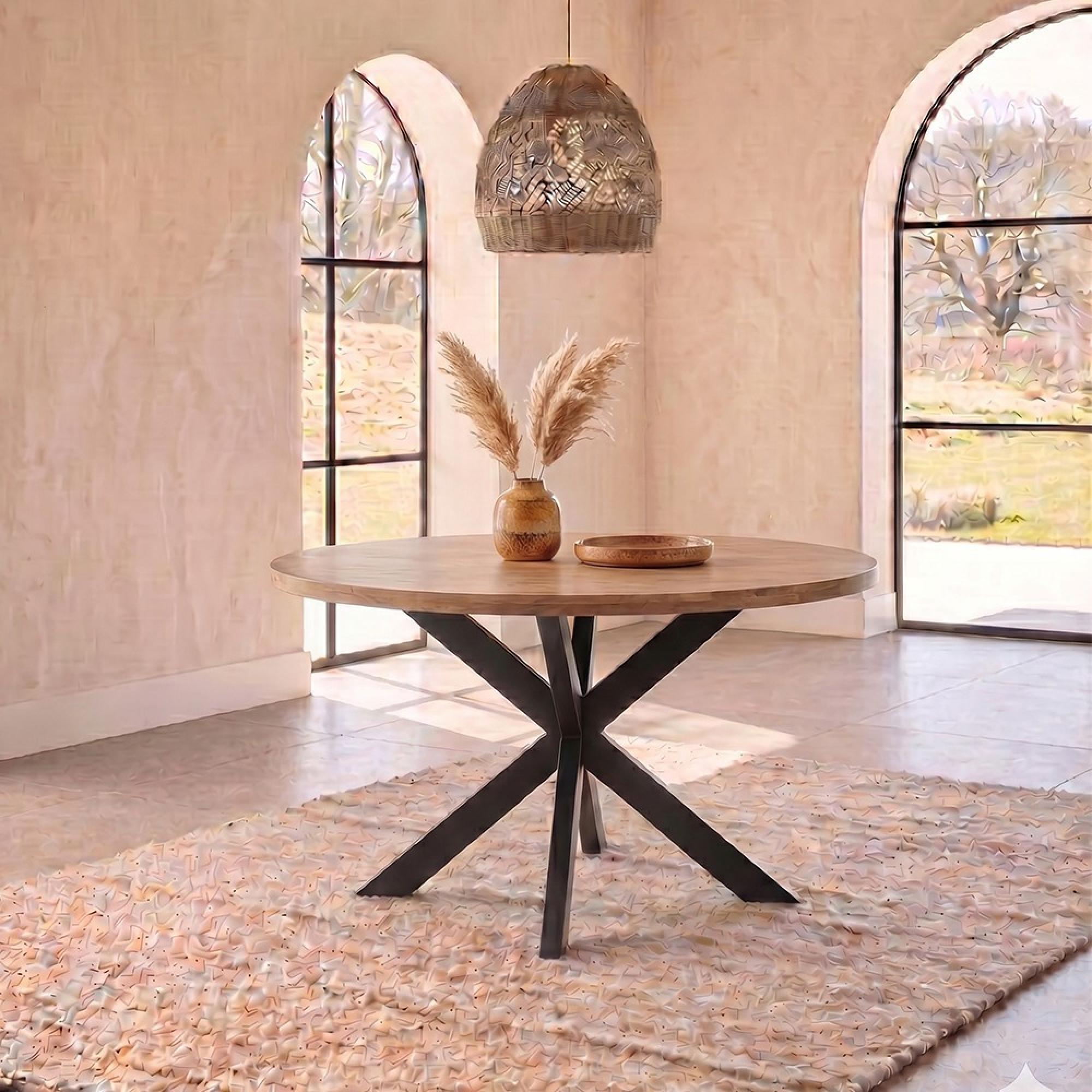 Jesper Dining Table - 130cm - 4 Seater - Round - Star Base - Natural - Mango Wood