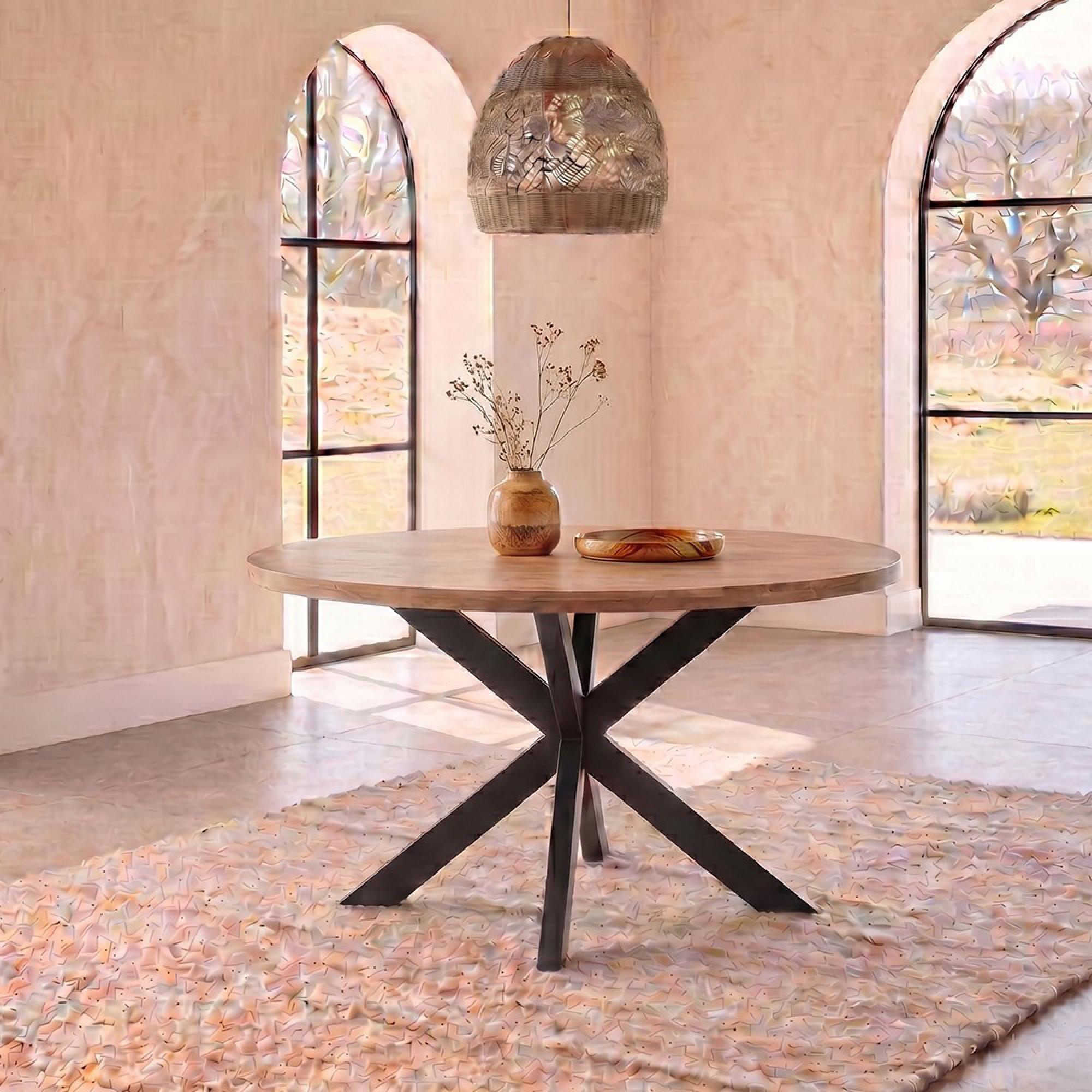 Jesper Dining Table - 140cm - 6 Seater - Round - Star Base - Natural - Mango Wood