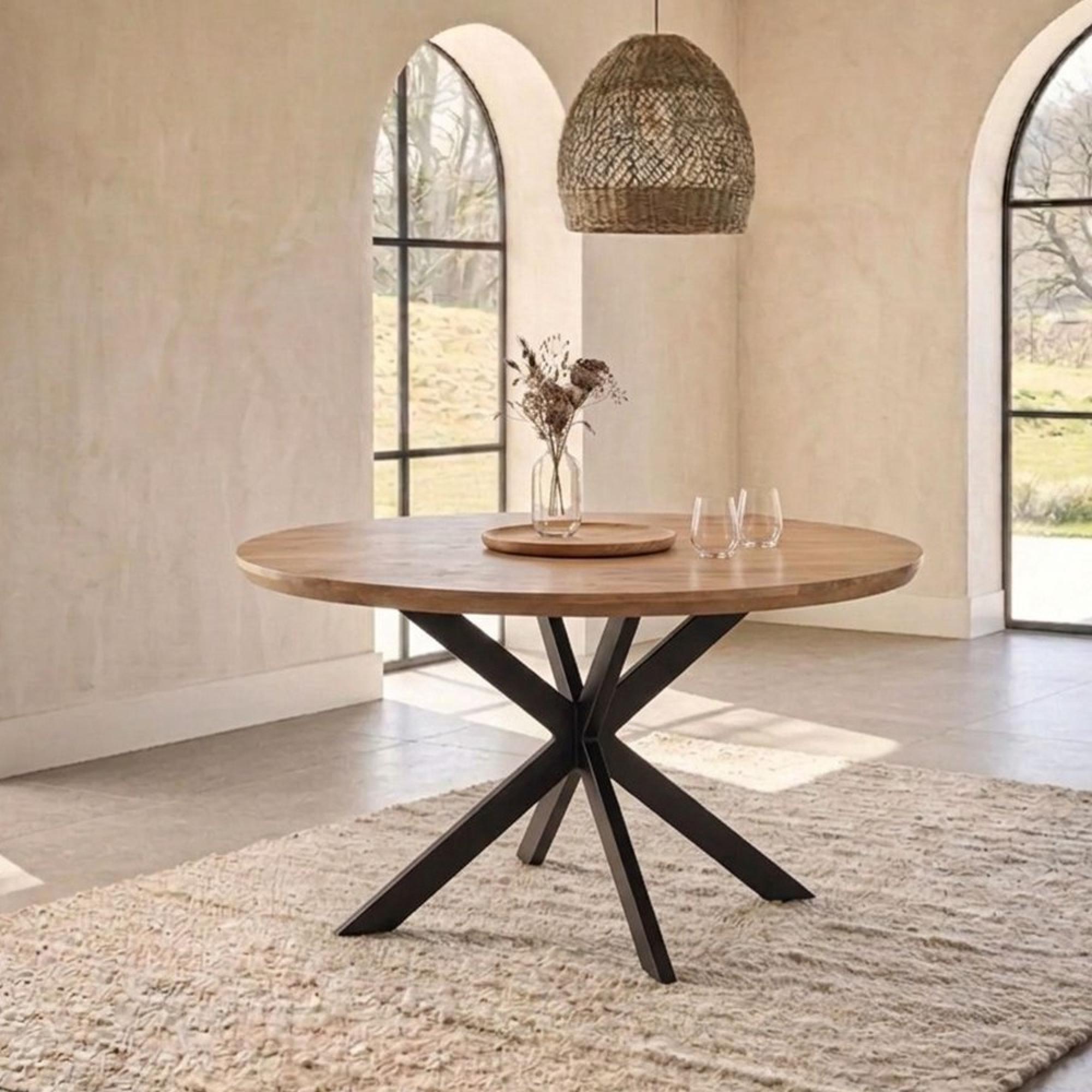 Jesper Dining Table - 150cm - 6 Seater - Round - Star Base - Natural - Mango Wood