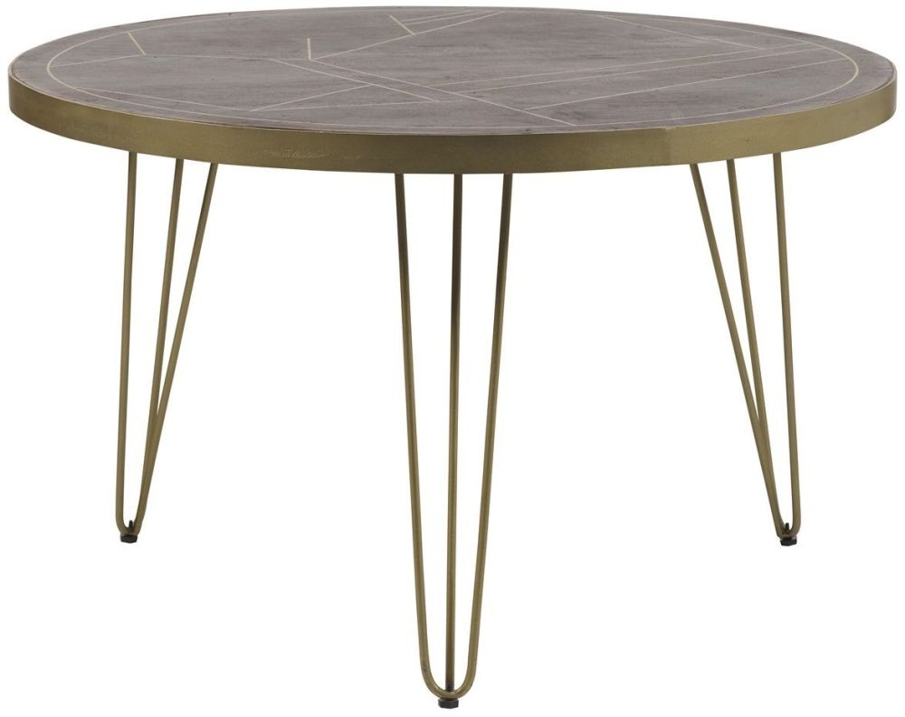 Kaza Dining Table - 4 Seater - 120cm - Round - Hairpin Legs - Gold Geometric Inlay - Dark Mango Wood