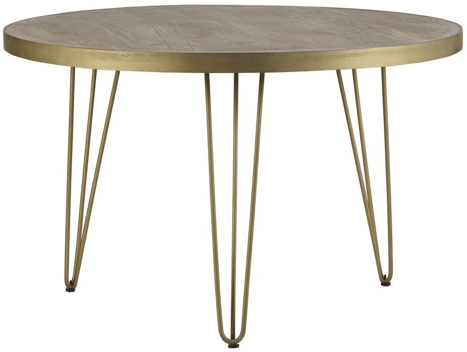 Kaza Dining Table - 4 Seater - 120cm - Round - Hairpin Legs - Gold Geometric Inlay - Light Mango Wood