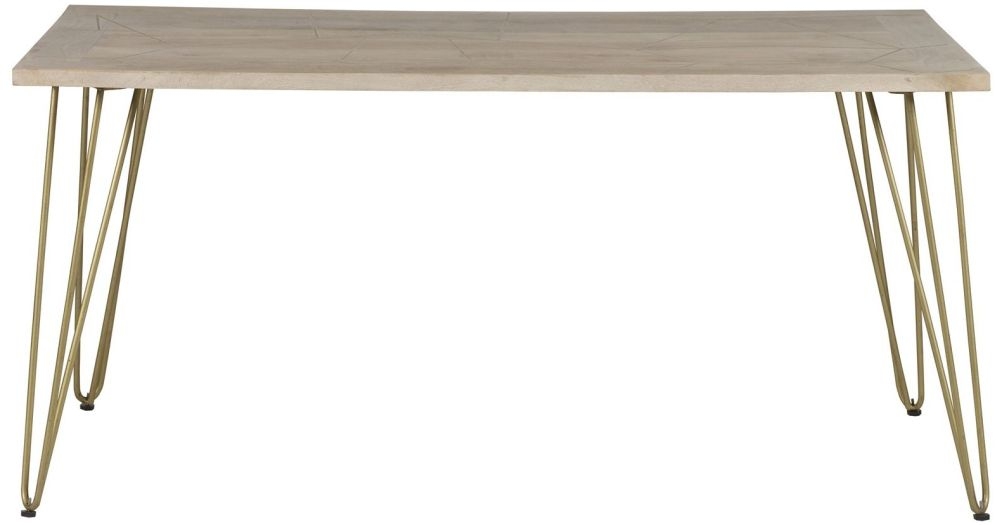 Kaza Dining Table - 6 Seater - 160cm - Hairpin Legs - Gold Geometric Inlay - Light Mango Wood