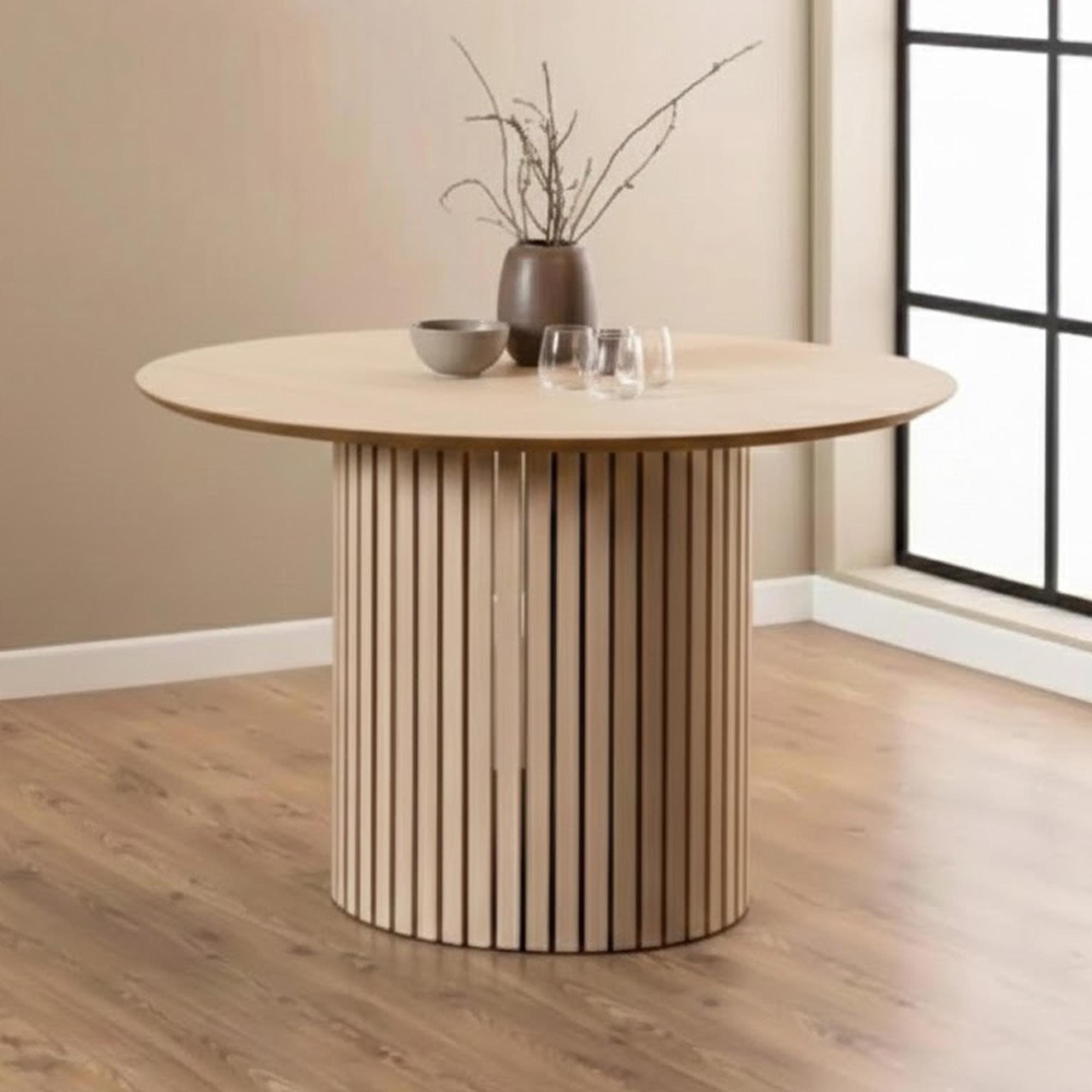 Linley Dining Table - 4 Seater - Round - 120cm - Slatted Pedestal Base - White Oak