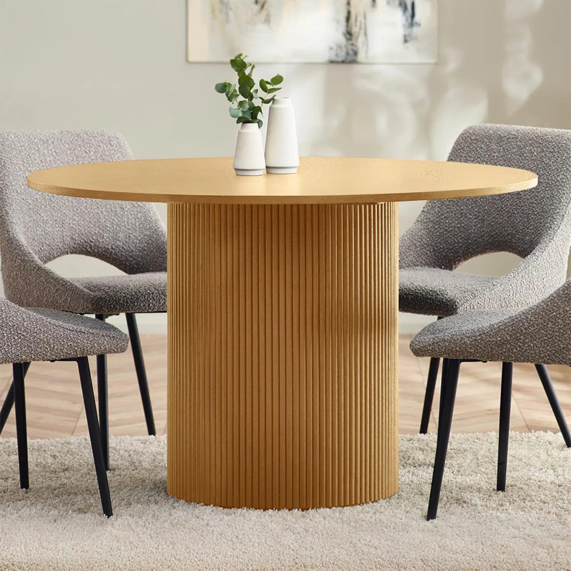 Louis Dining Table - 120cm - 4 Seater - Round Pedestal - Light Oak Effect - Fluted Base