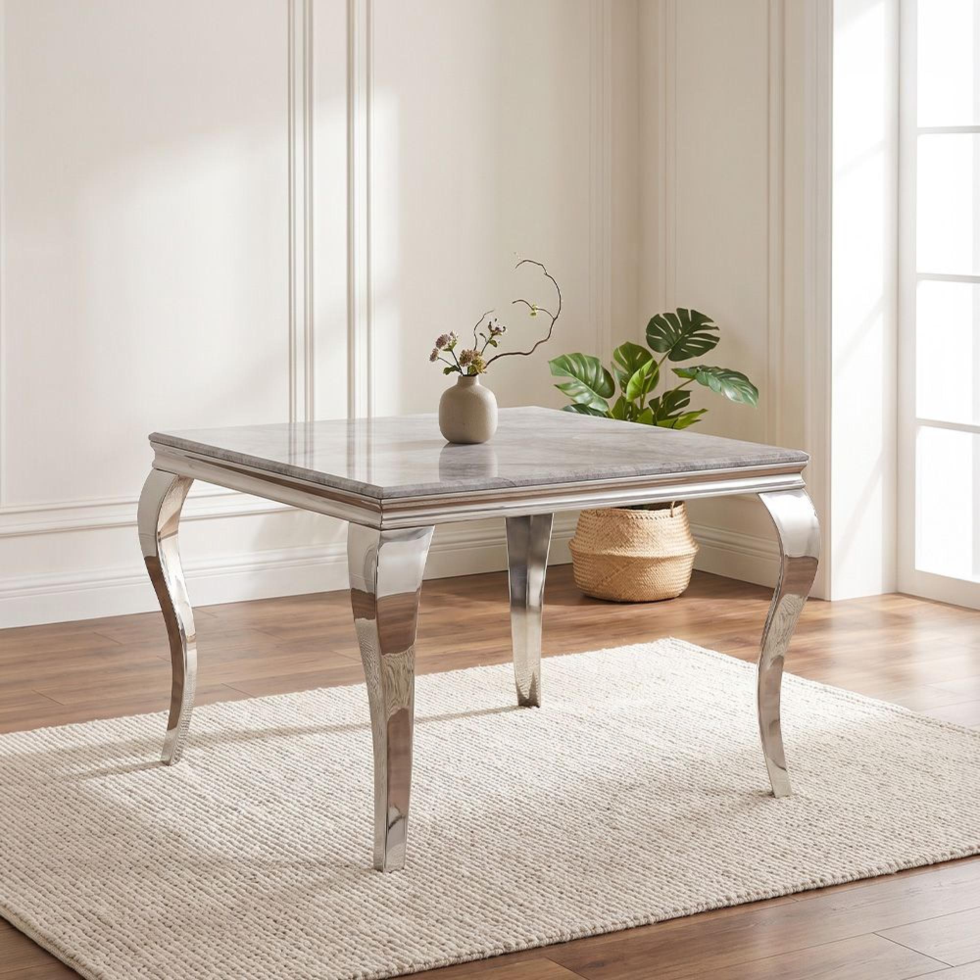 Louis Grey Marble and Chrome 4 Seater 100cm Square Dining Table