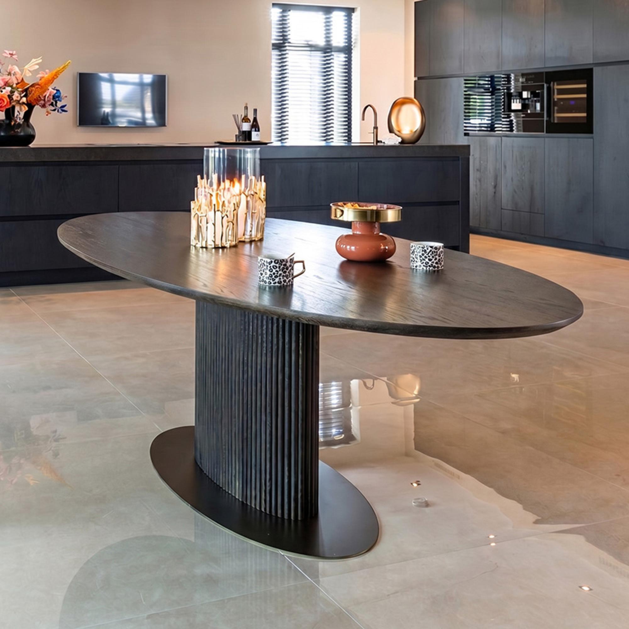 Luxor Brushed Brass Ribbed 12 Seater Oval Pedestal Dining Table
