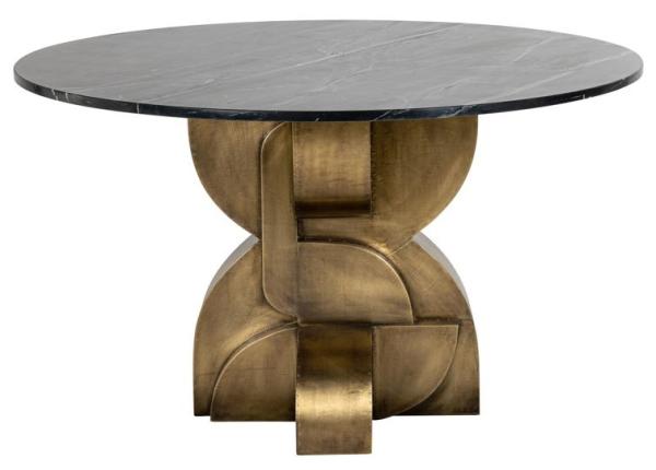 Maddox Black Marble 4 Seater Round Dining Table with Gold Pedestal Base 