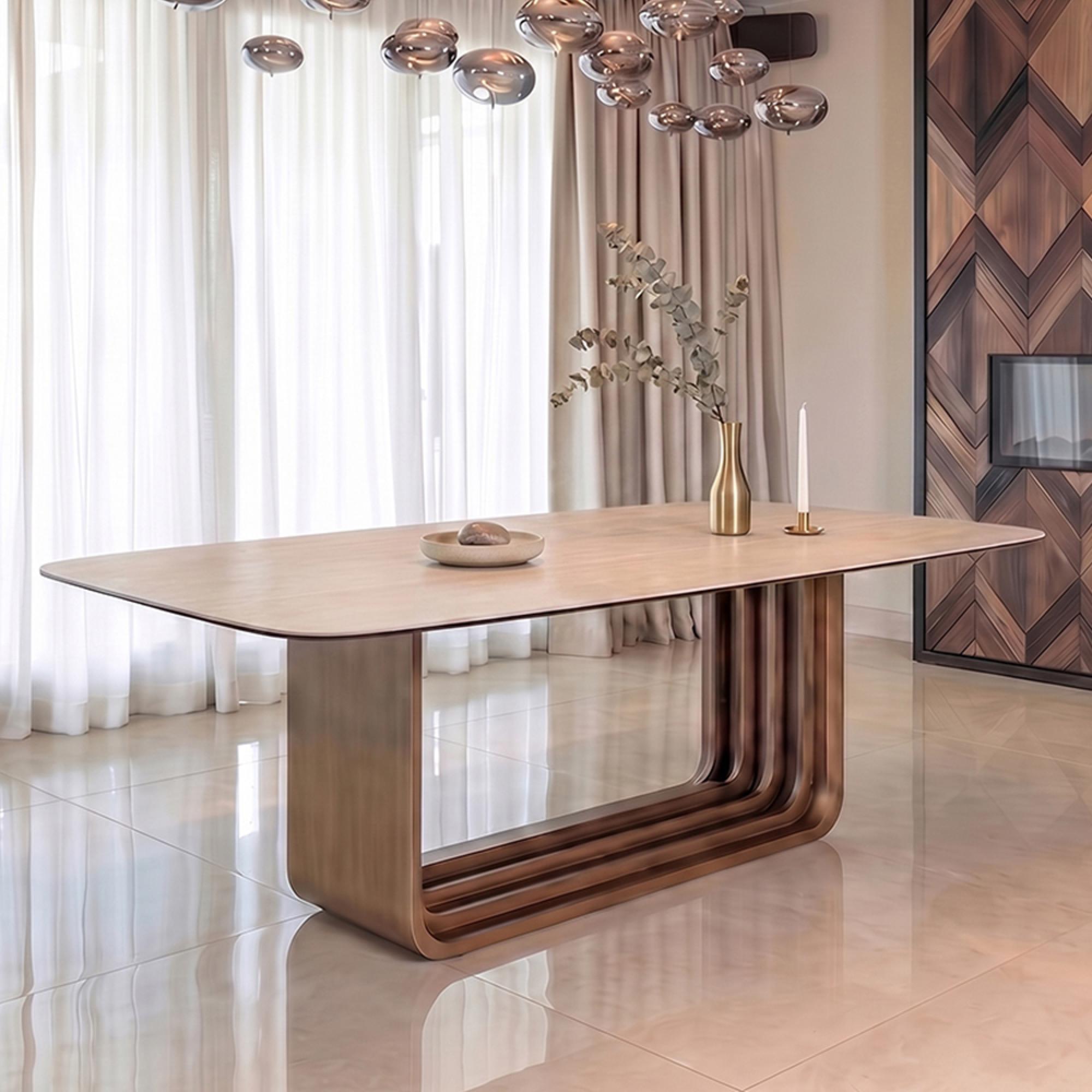 Maxfield Dining Table - 200cm - 8 Seater - Pedestal - Beige - Ceramic