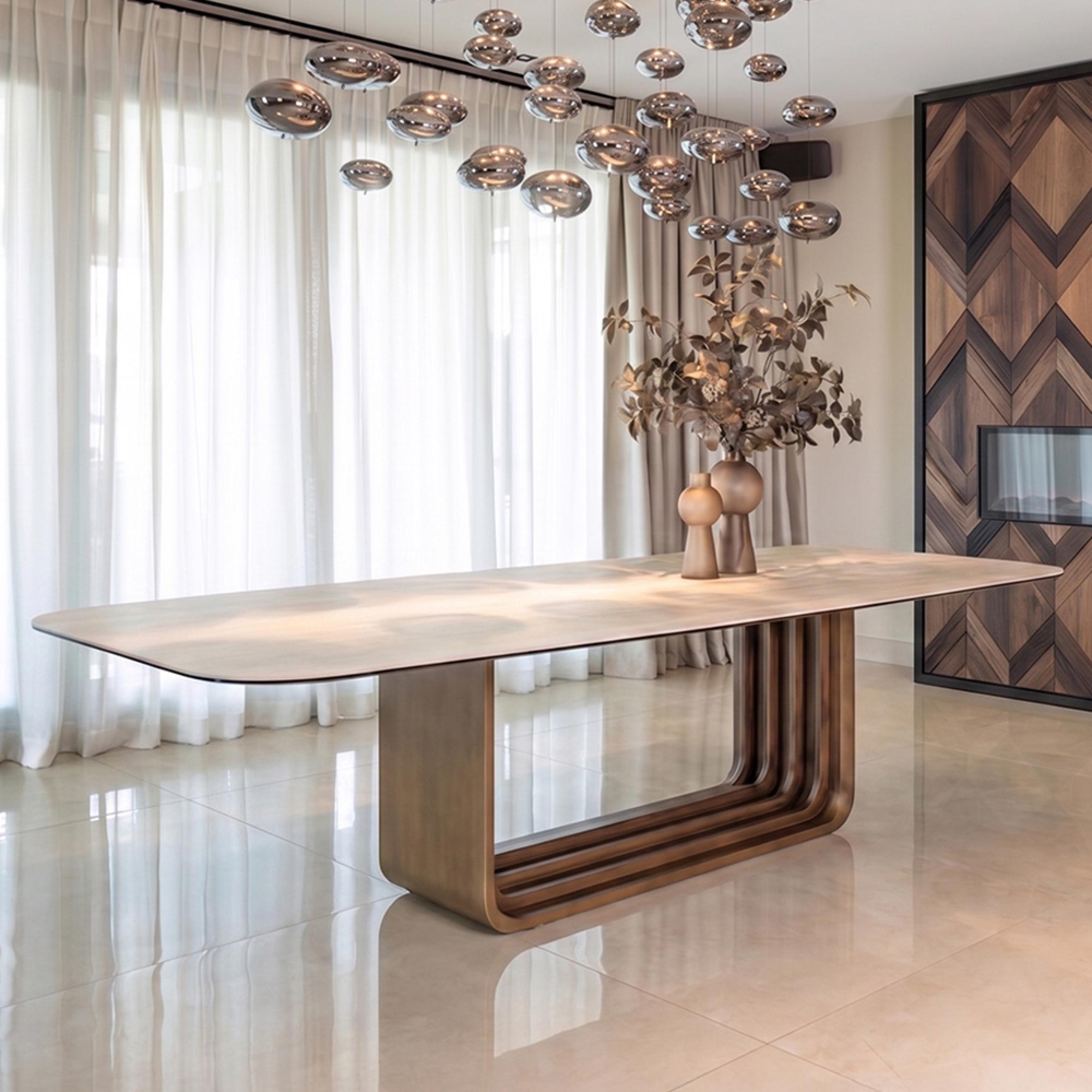 Maxfield Dining Table - 300cm - 12 Seater - Pedestal - Beige - Ceramic