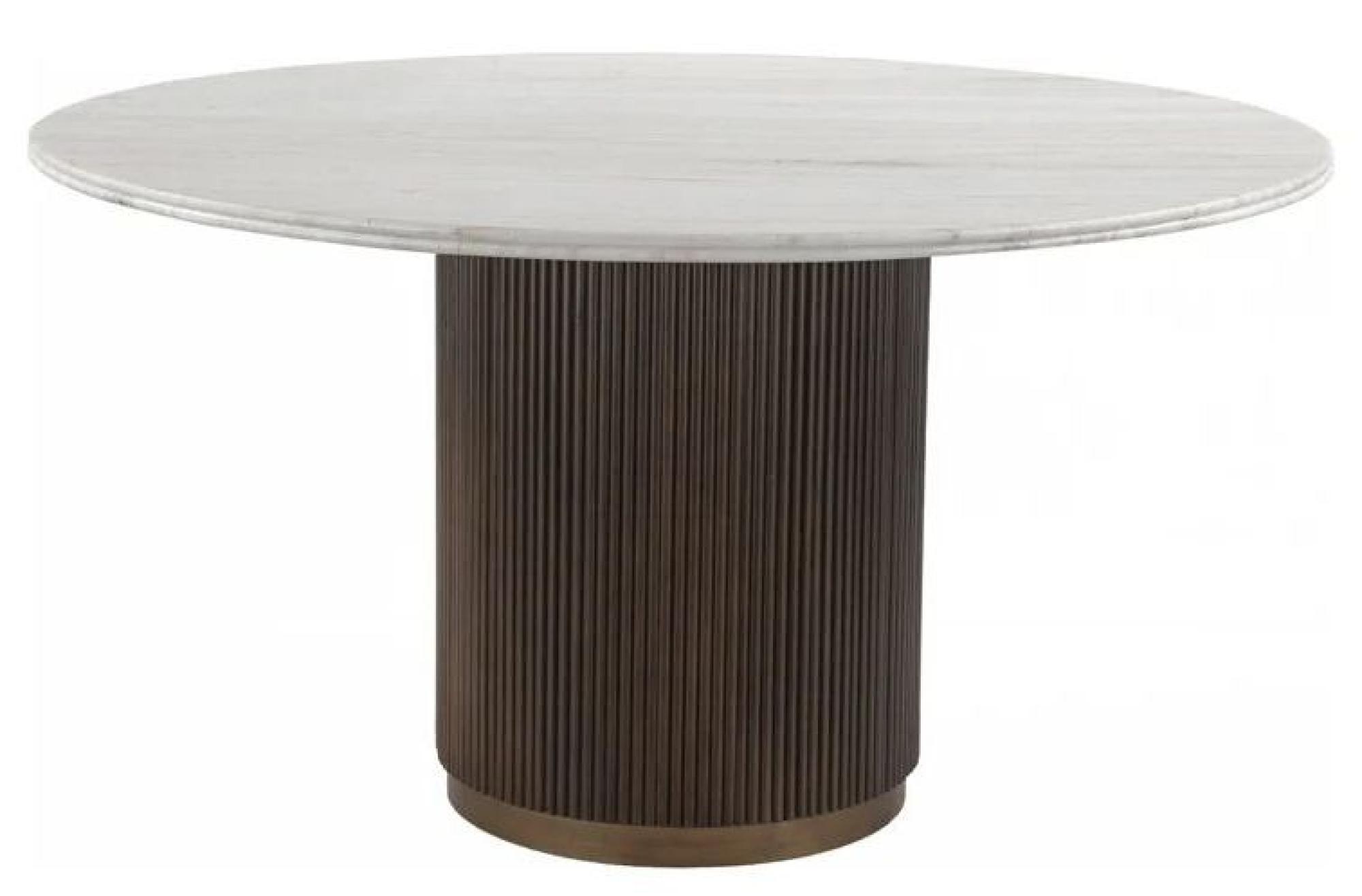 Mayfield White Marble Top 6 Seater Round Dining Table - Dark Wood Fluted Pedestal Base
