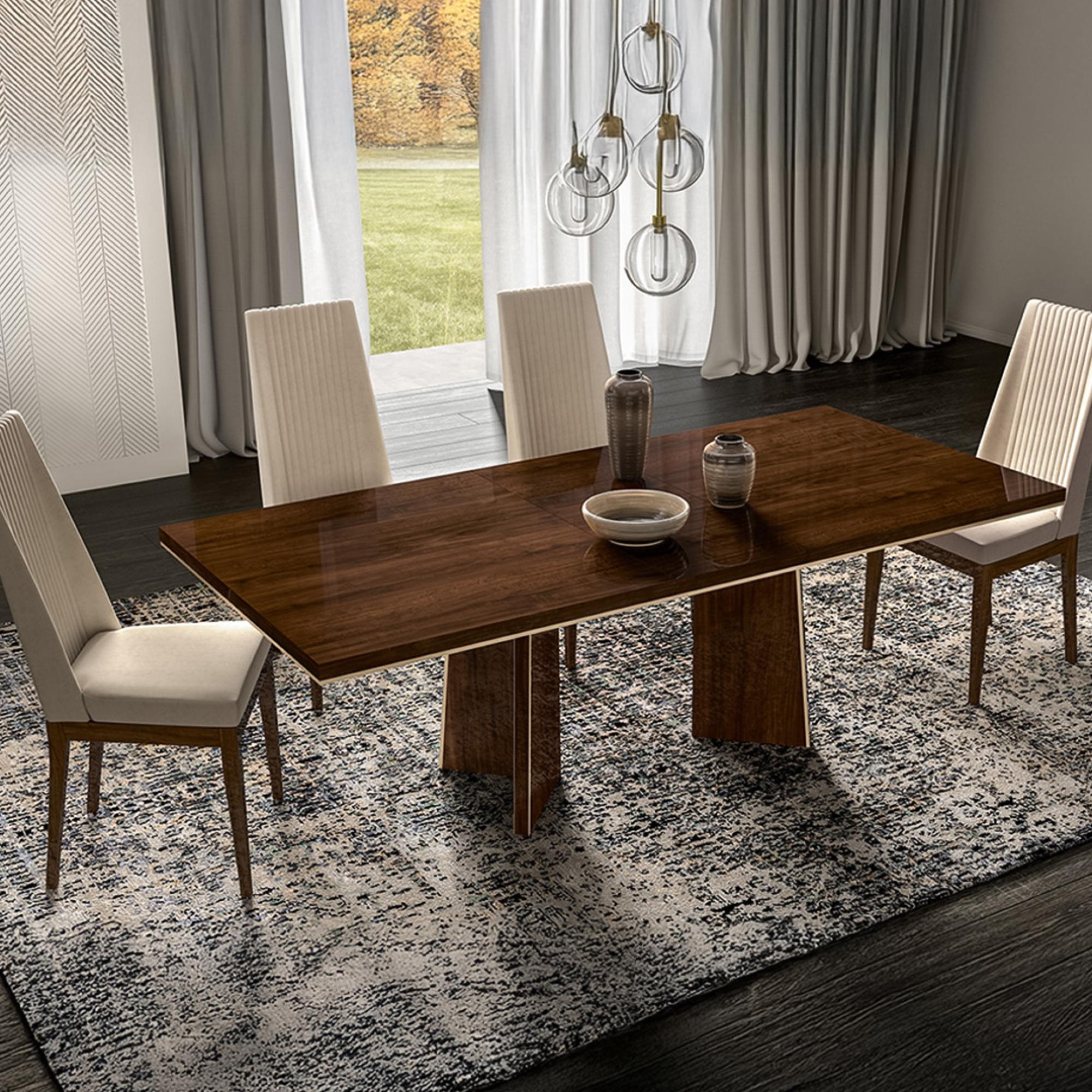 Modern Eva Extending Dining Table - 6-8 Seater - 225cm - Walnut with Gold Trim