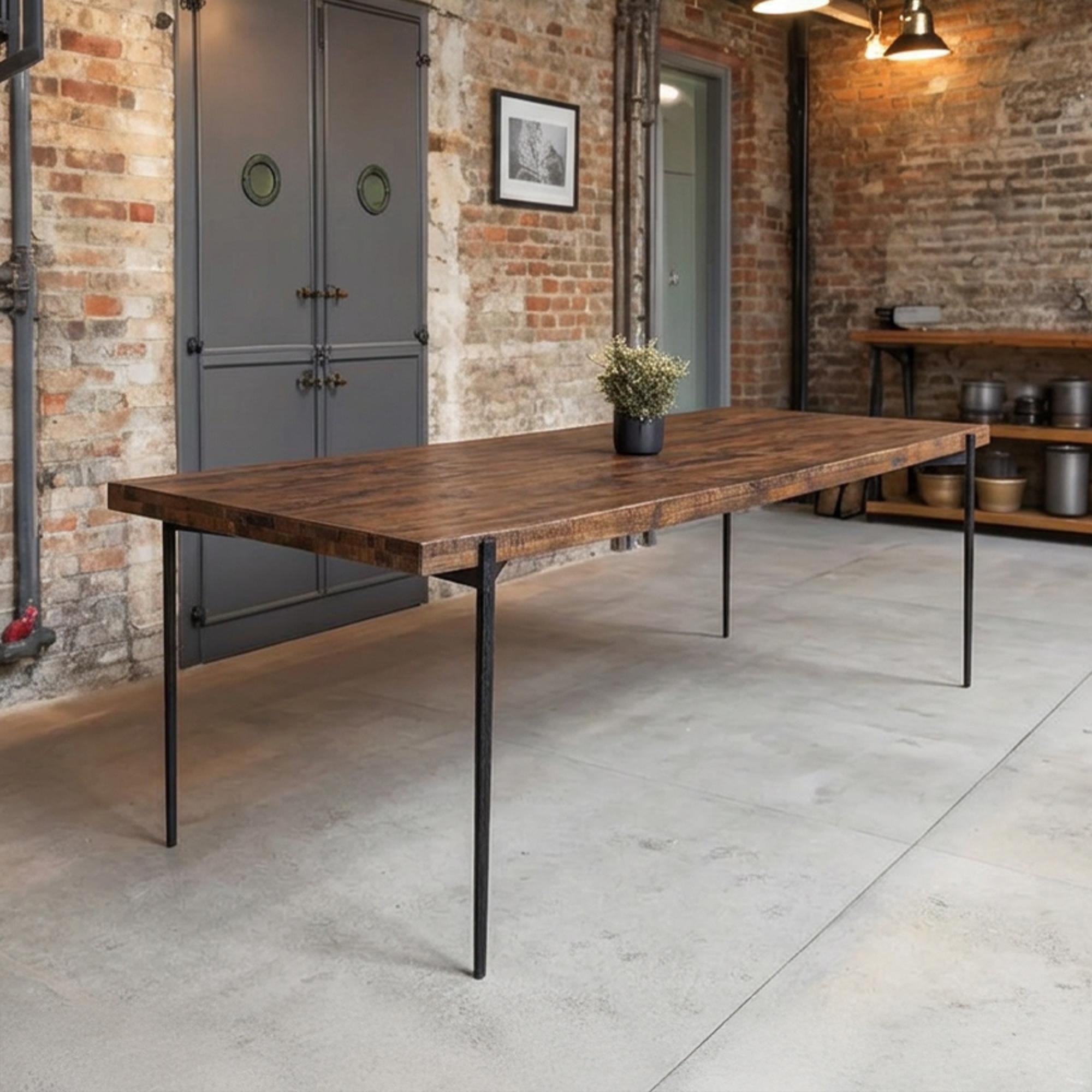 Neil Industrial Dining Table - 180cm - 6 Seater - Brown and Black - Wood and Metal