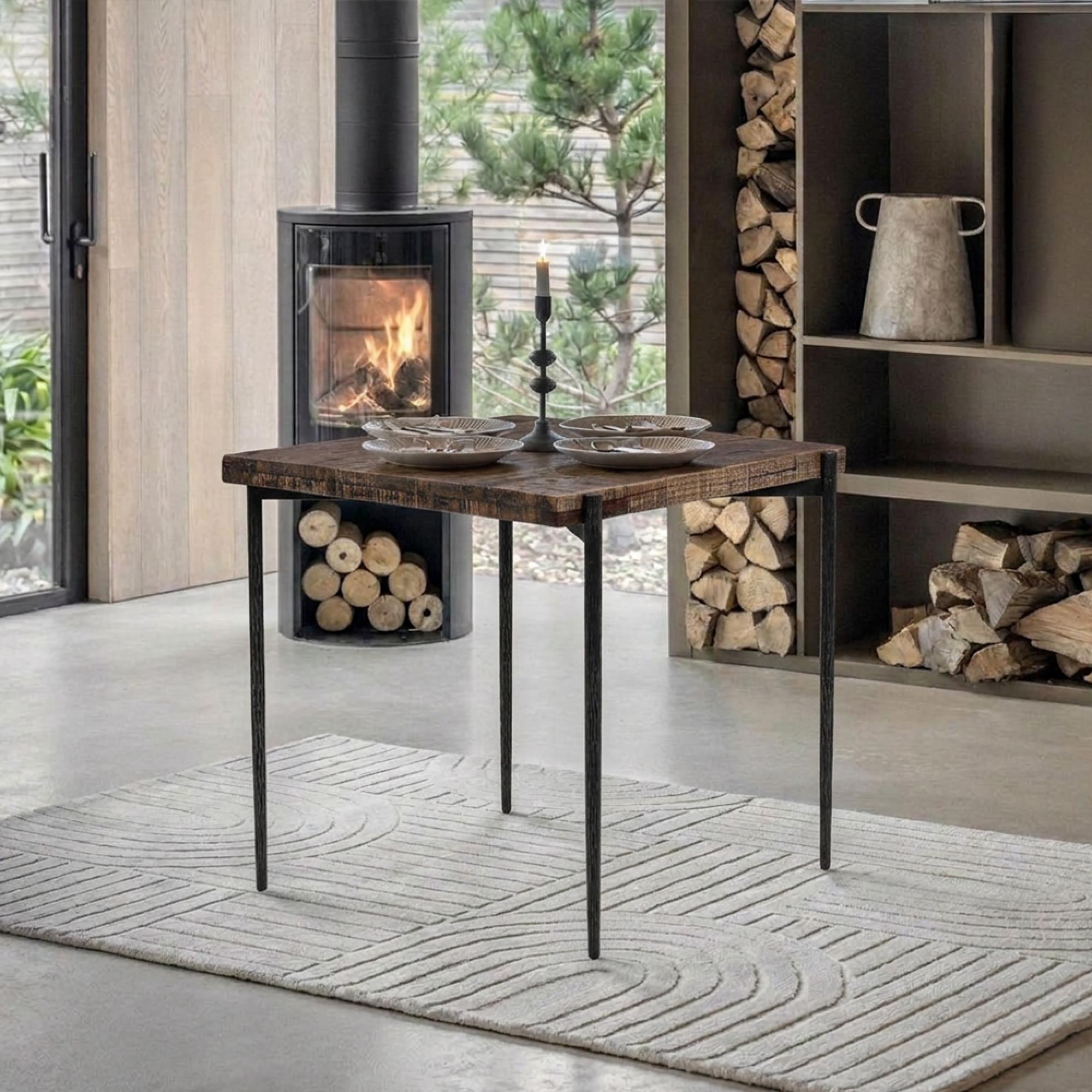 Neil Industrial Dining Table - 80cm - 2 Seater - Square - Brown and Black - Wood and Metal