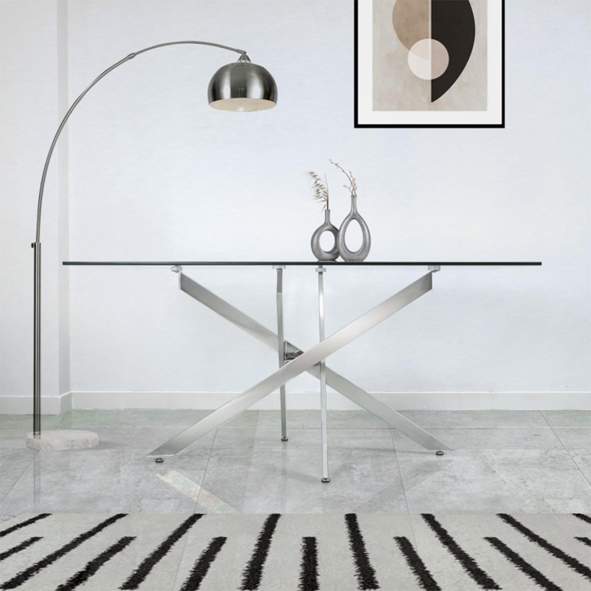 Nova Dining Table - 6 Seater - 160cm - Glass and Chrome Intersected Legs