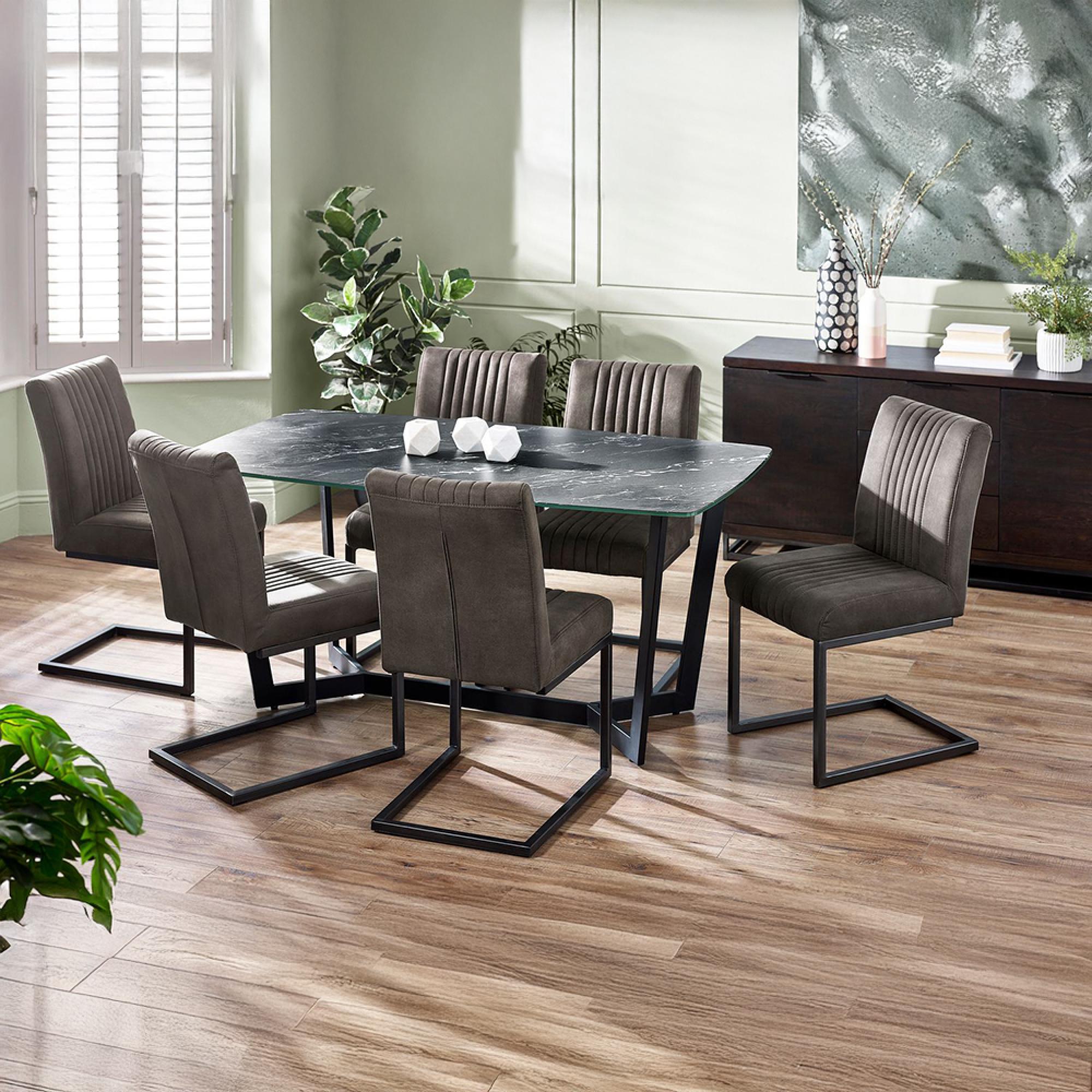 Olympus Dining Table - 6 Seater - Black Marble Effect