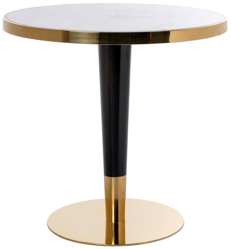Osteria White Marble Effect 2 Seater Round Dining Table with Gold Trim
