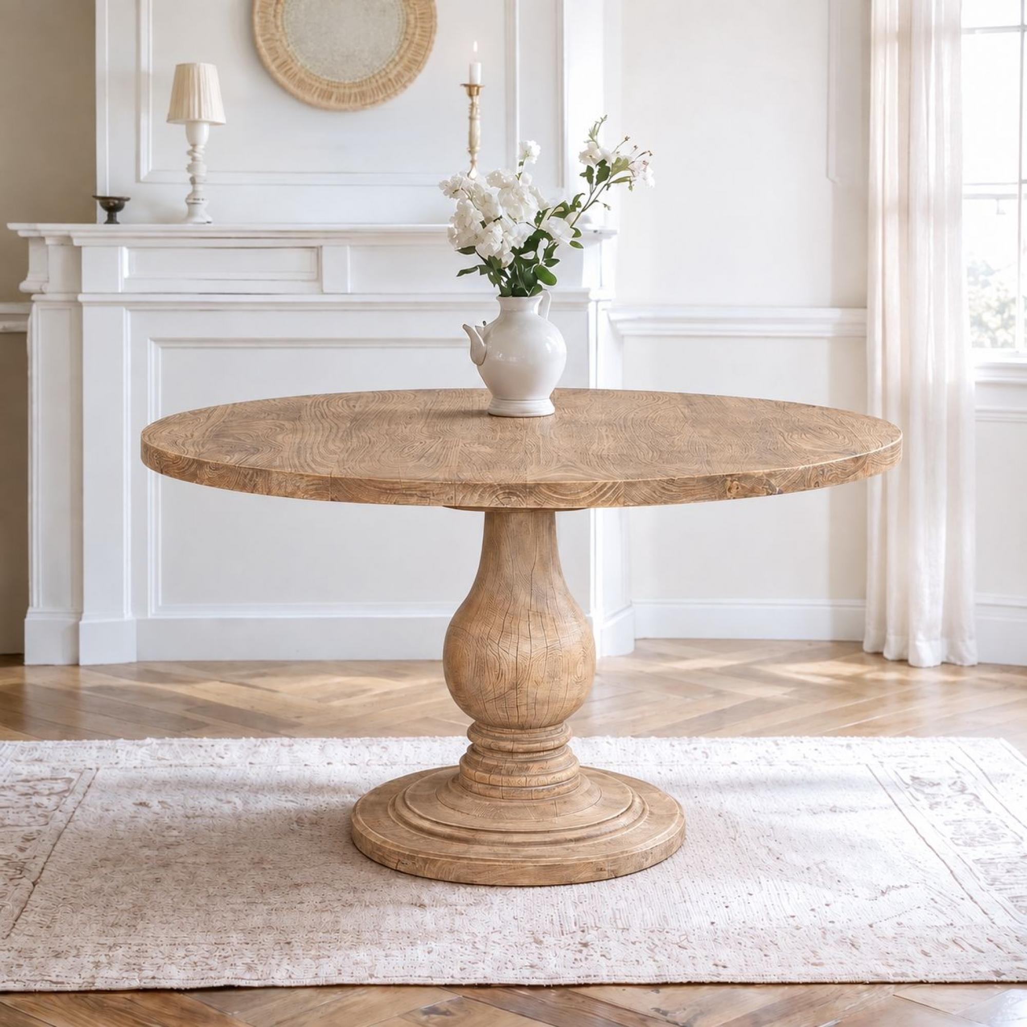 Paris Dining Table - 120cm - 4 Seater - Round - Pedestal Base - Natural - Mango Wood