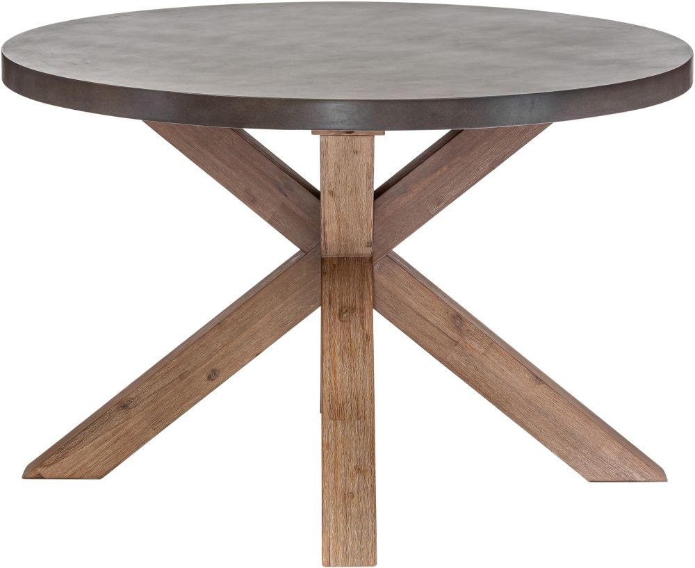 Pimlico Dining Table - 4 Seater - 120cm - X Leg - Round - Acacia Wood and Concrete Top