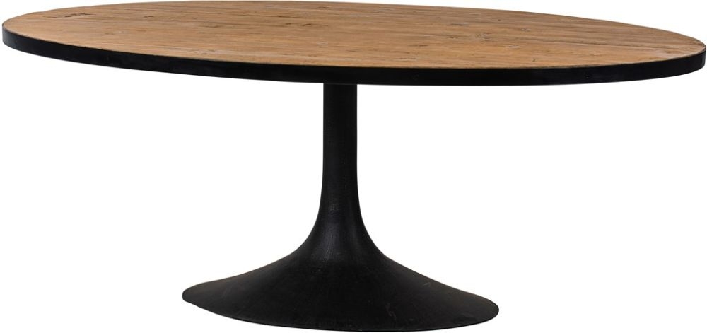 Revival Dining Table - 6 Seater - 198.1cm - Oval - Flute Base - Reclaimed Pine and Black Metal