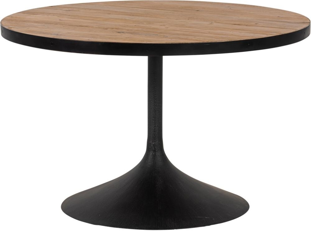 Revival Dining Table - 4 Seater - 121.9cm - Round - Flute Base - Reclaimed Pine and Black Metal