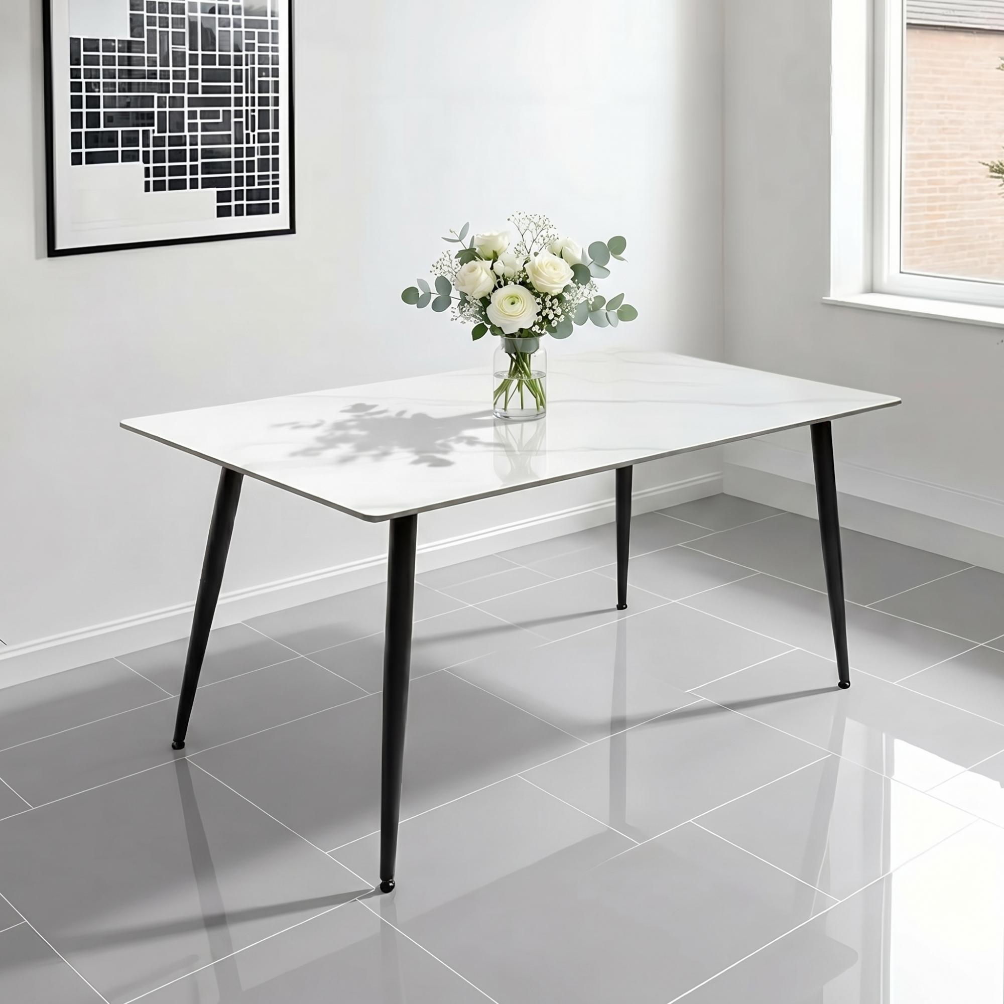Riga Dining Table - 6 Seater - 160cm - Snow White Sintered Stone