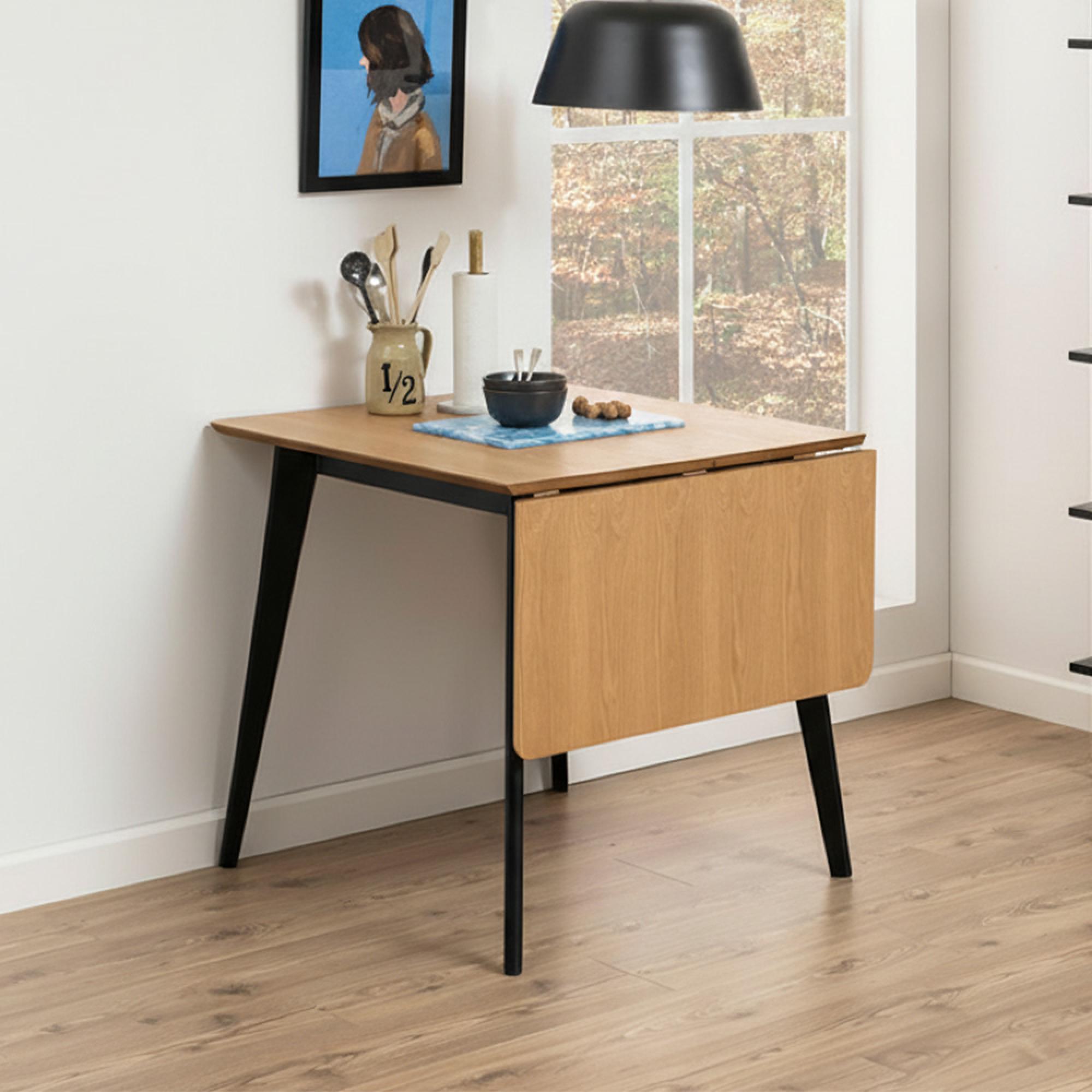 Roxby Drop Leaf Dining Table - 2-4 Seater - 80cm-120cm - Oak and Black