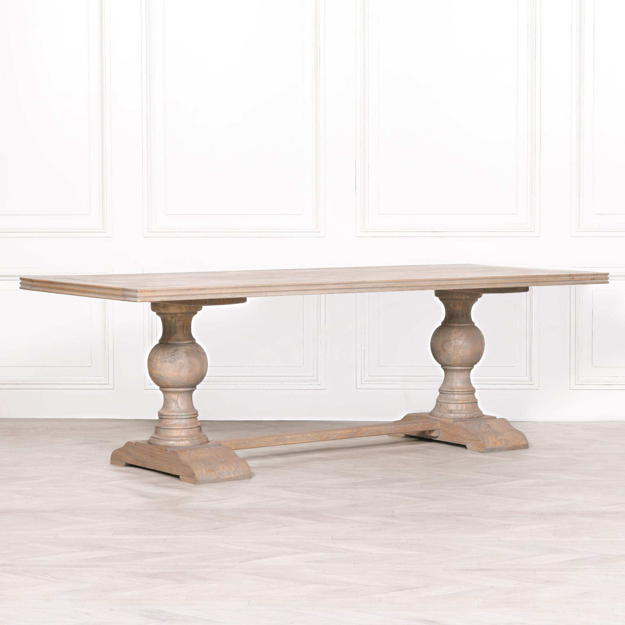 Rustic Mango Wood Double Pedestal Dining Table - 10 Seater - 240cm