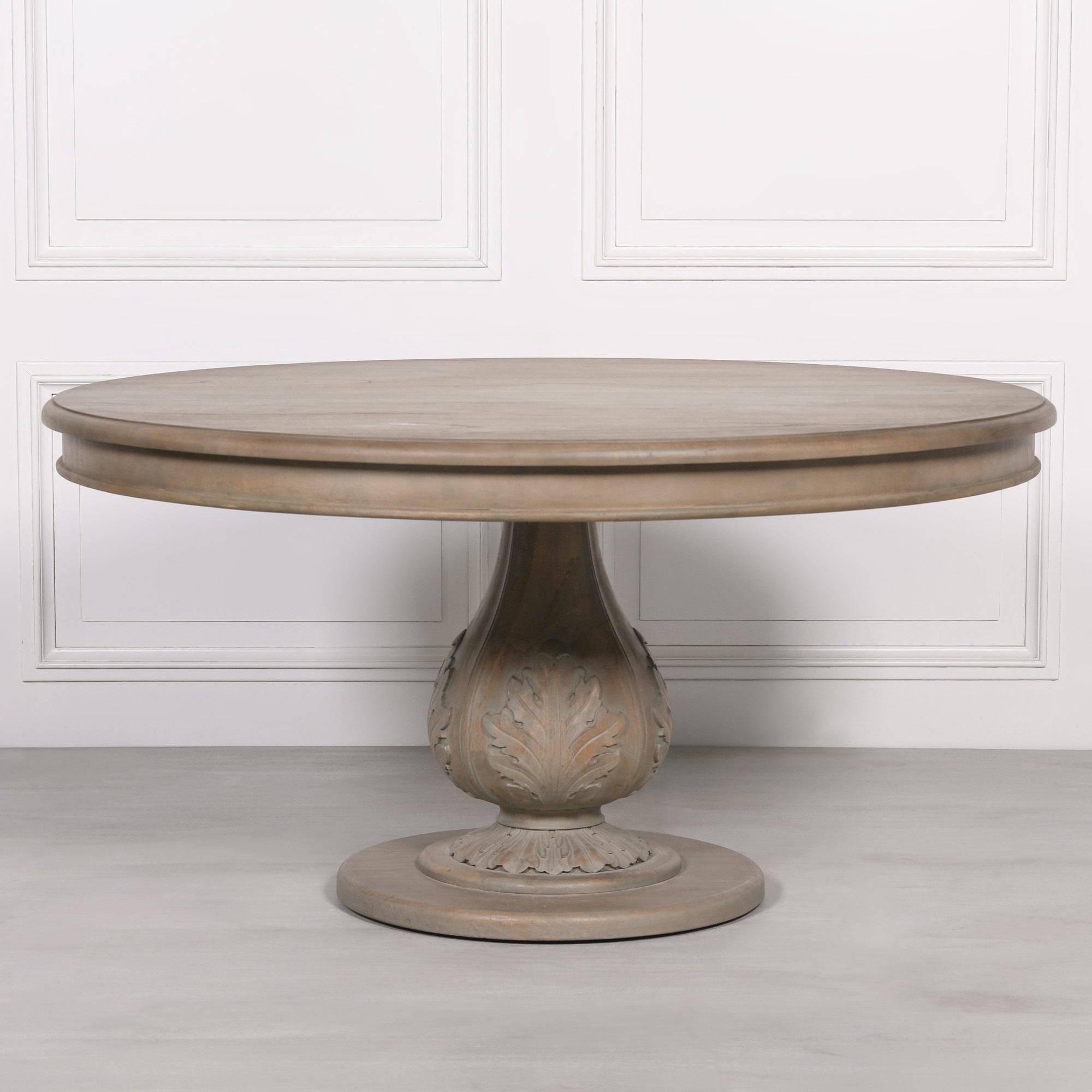 Rustic Washed Wood Pedestal Dining Table - Round - 6 Seater - 150cm