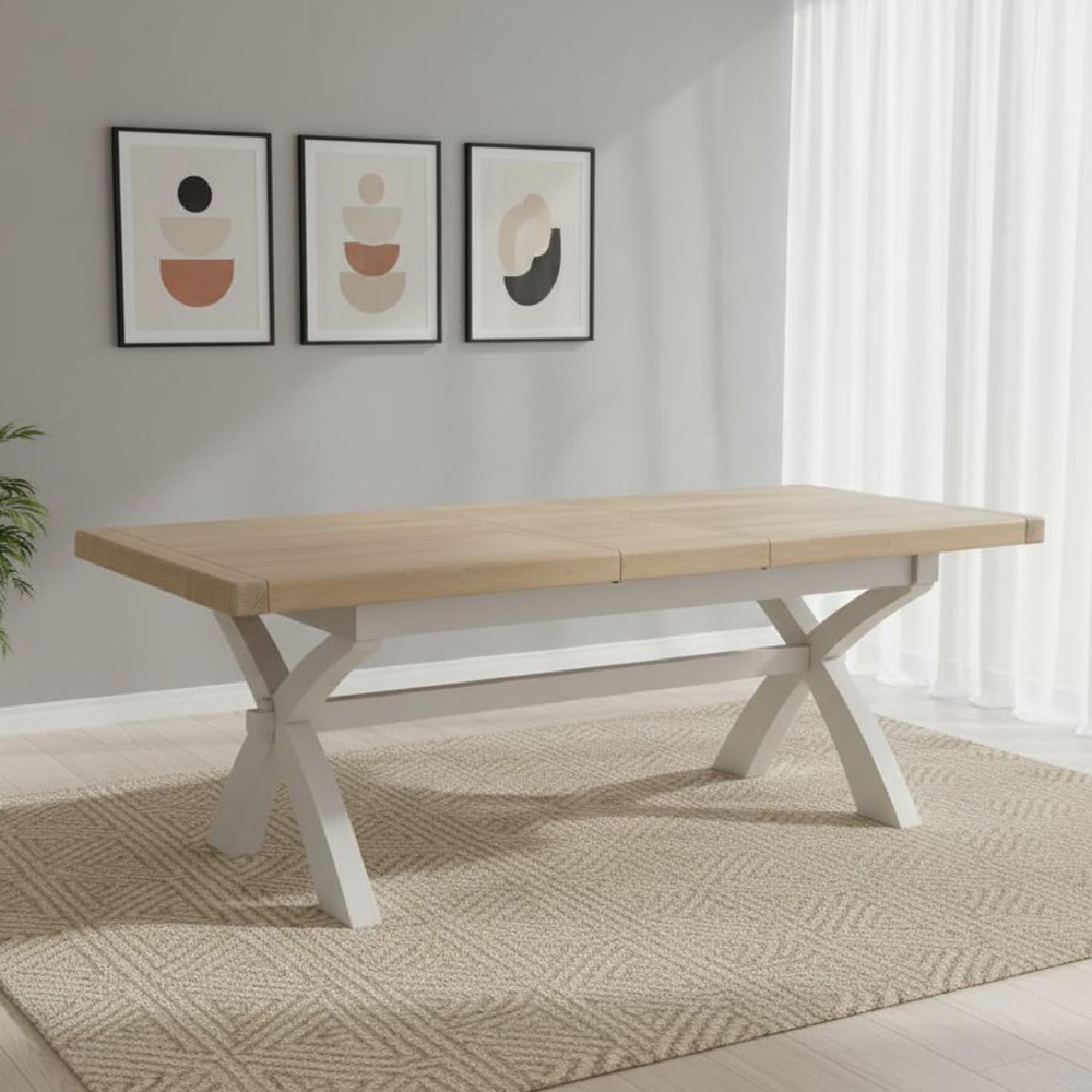 Salcombe Extending Dining Table with Cross Leg - Grey Oak - 8-10 Seater - 200cm-245cm