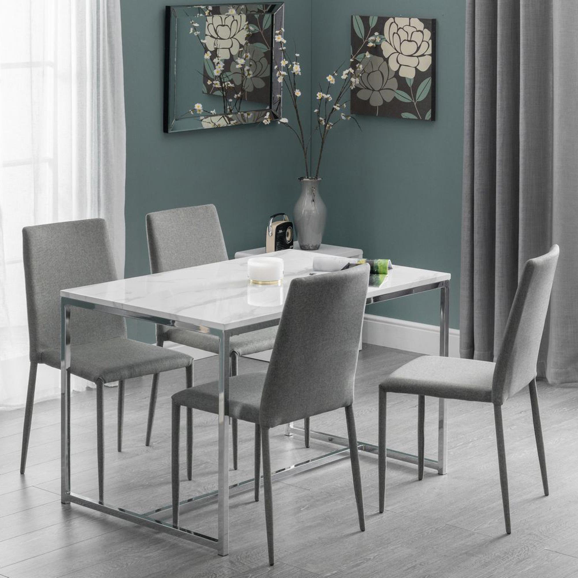 Scala Dining Table - 4 Seater - White Marble Effect and Chrome