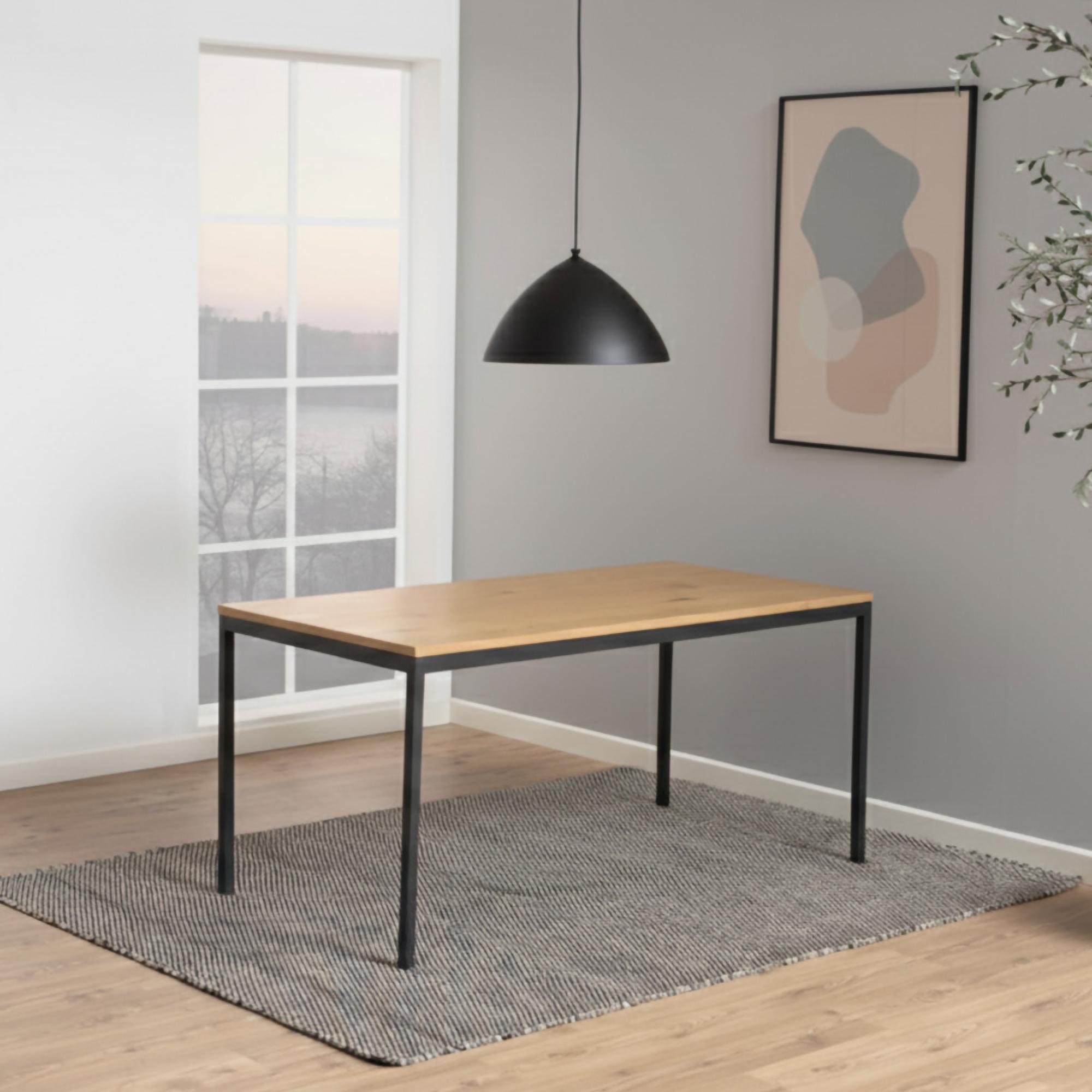 Seaford Dining Table - 6 Seater - Round - 160cm - Oak and Black Metal