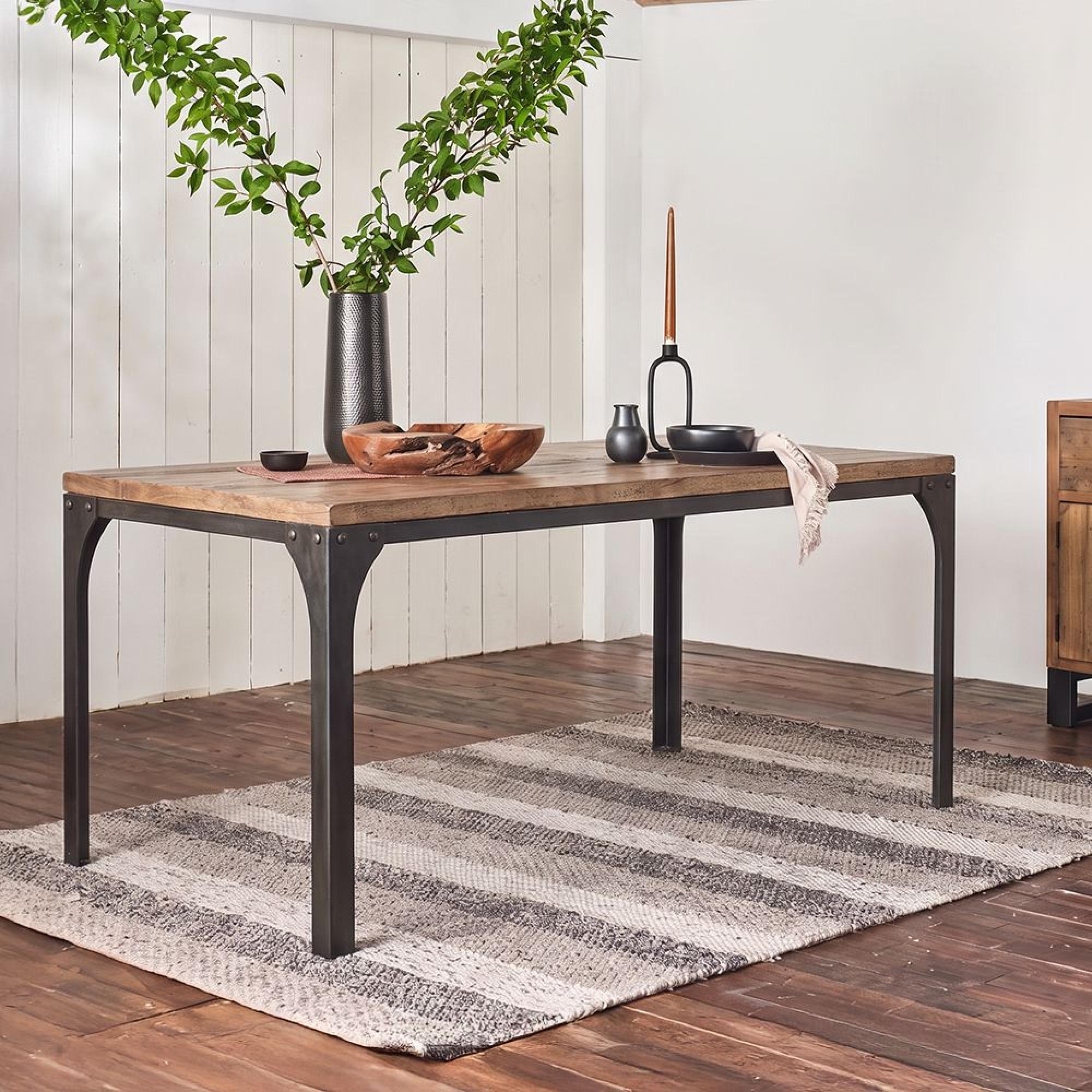Sienna Industrial Dining Table - 240cm - 10 Seater - Natural and Black - Wood and Metal