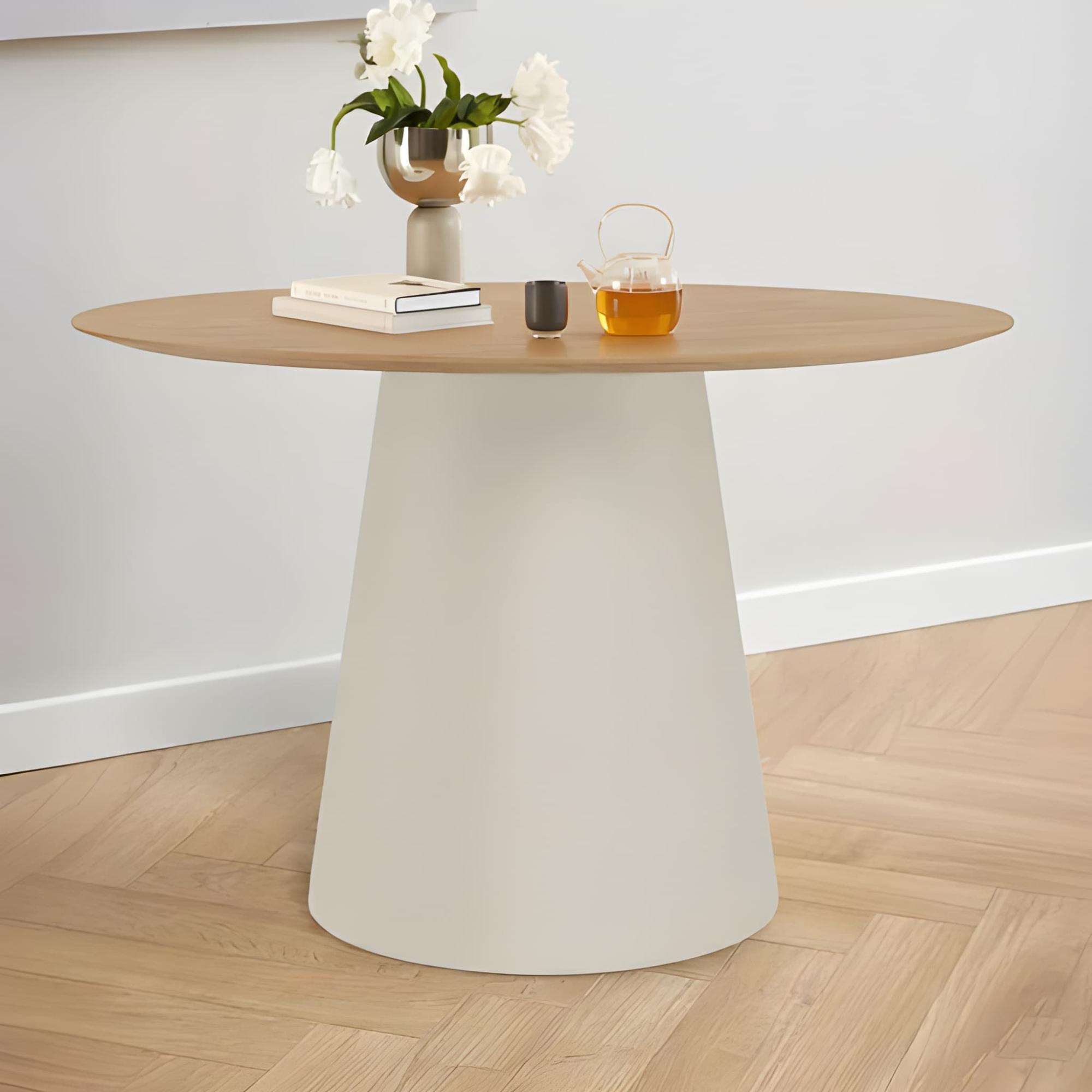 Soli RoundDining Table - 4 Seater  - Pedestal - 120cm - Oak and Grey Metal
