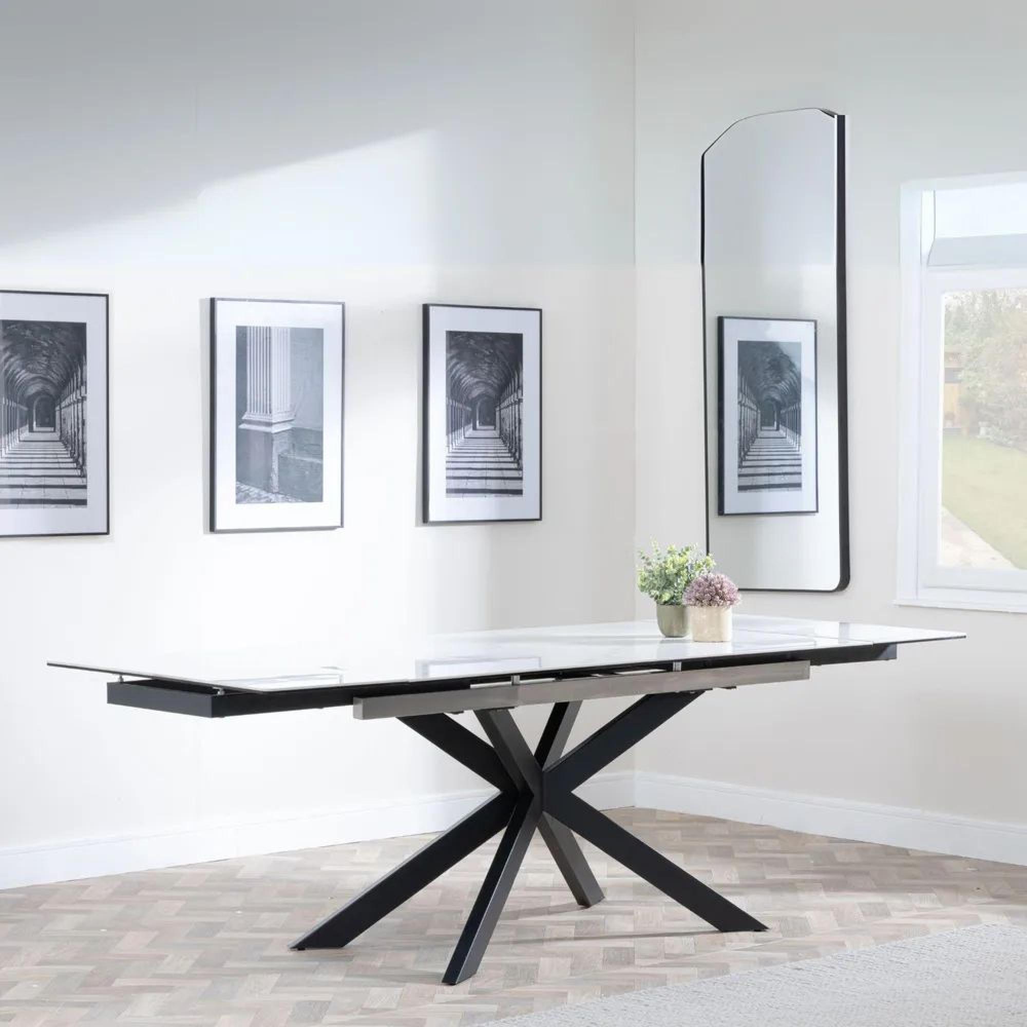 Clearance - Sutton 6-10 Seater White Ceramic Extending Dining Table with Black Star Base