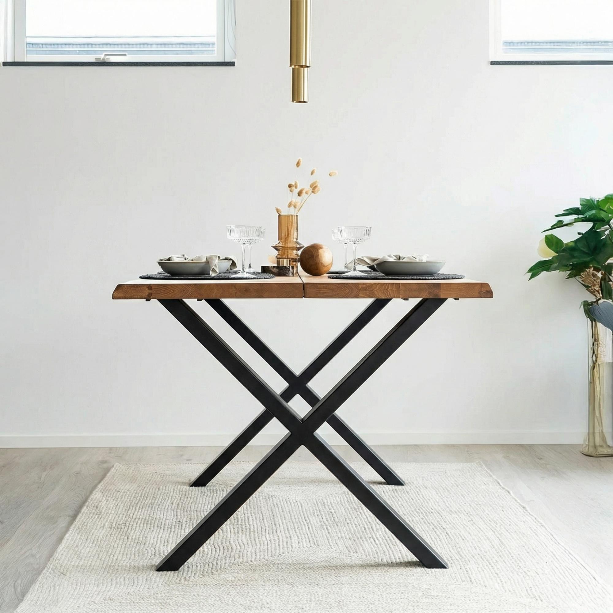Toulon Dining Table - Natural Oak - 4 Seater - 140cm - Black Cross Legs