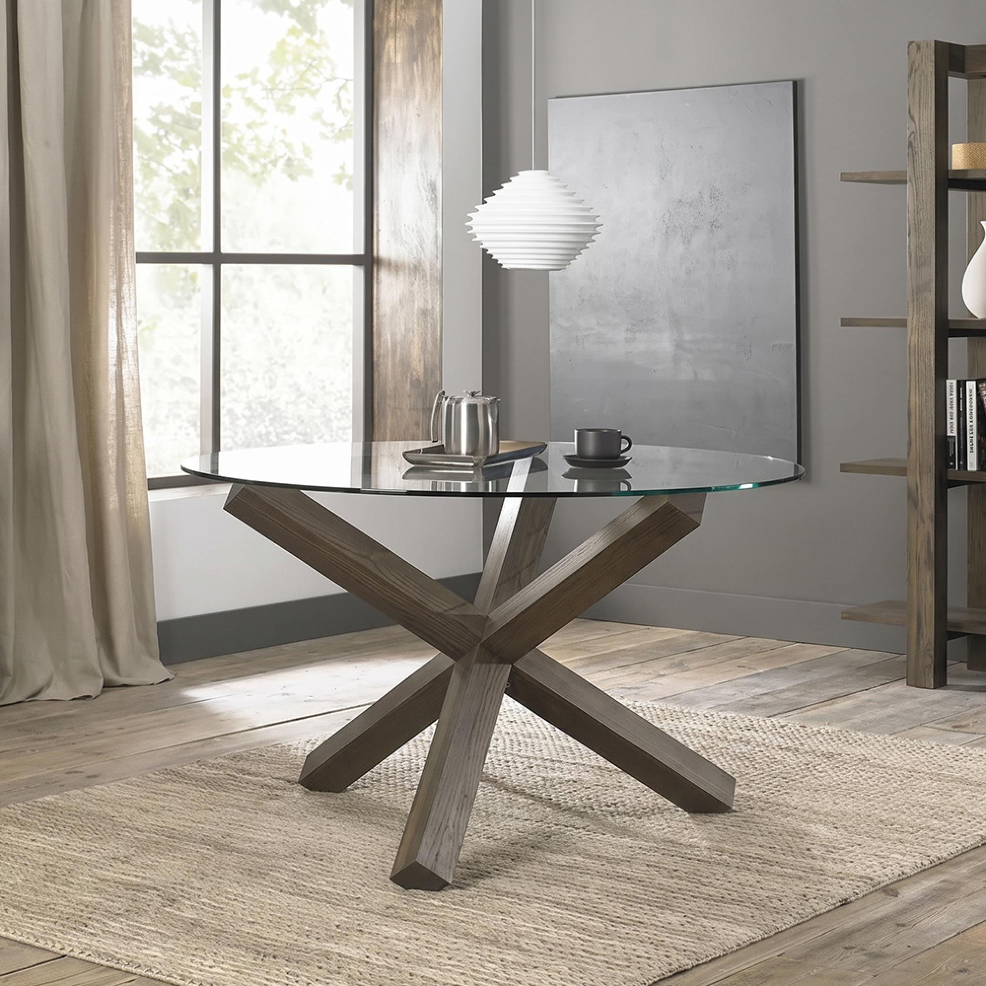 Turin Dark Oak Glass Top 4 Seater 120cm Round Dining Table