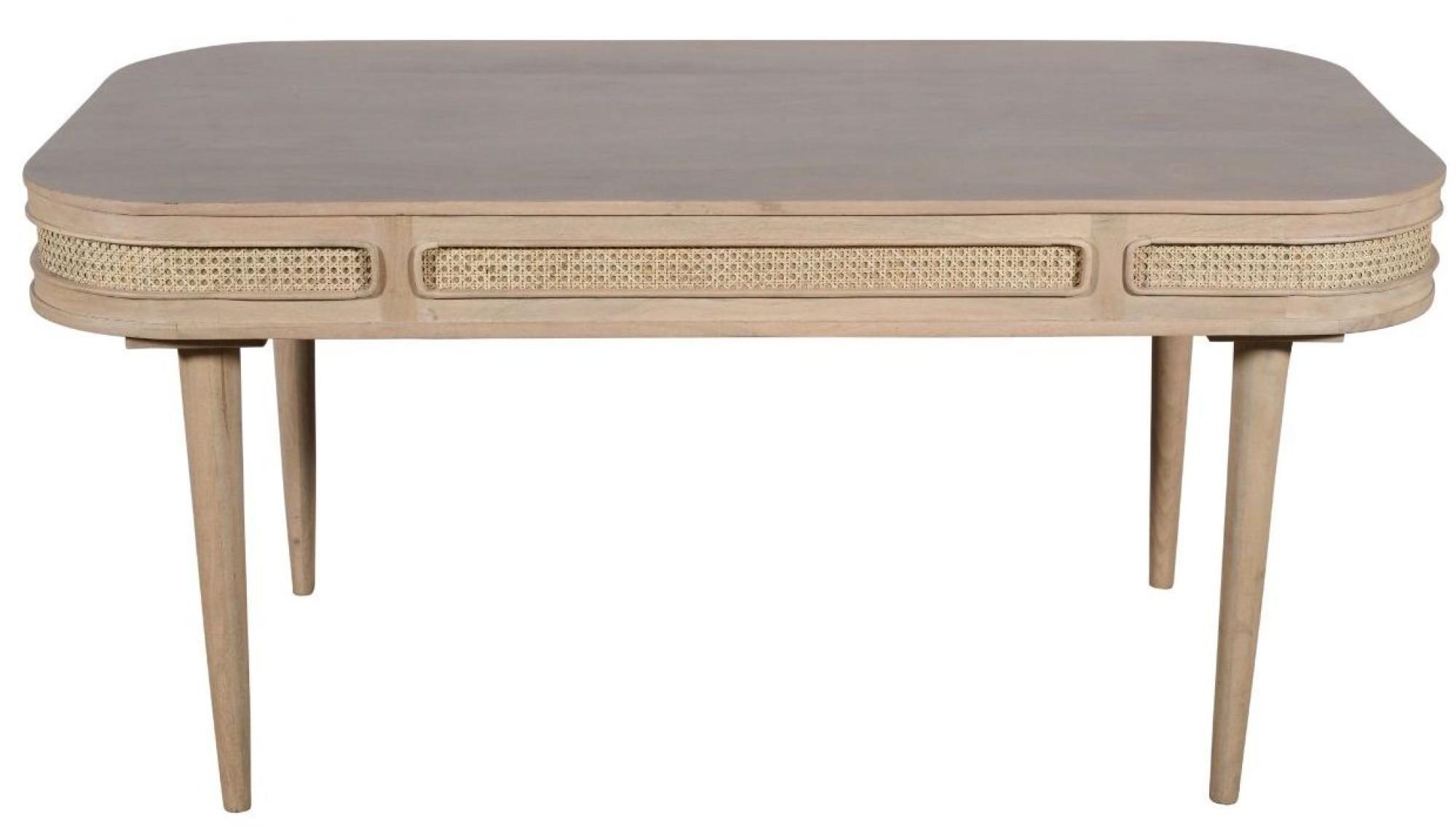 Vance Dining Table - 6 Seater - 165cm - Curved - Natural Rattan and Mango Wood