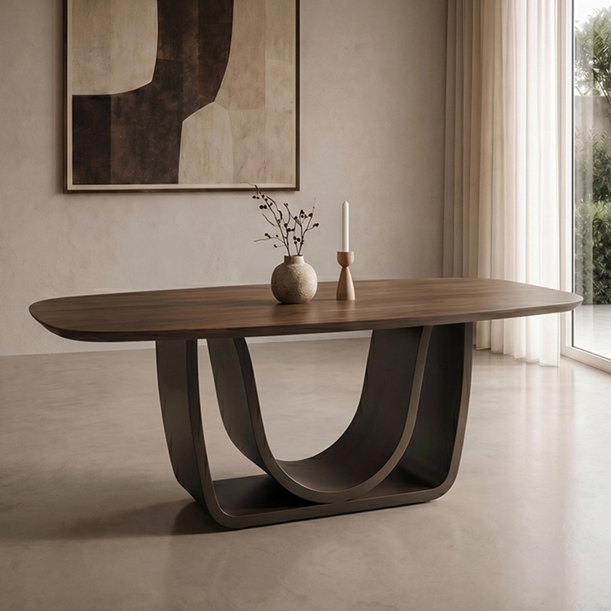 Windsor Dining Table - 230cm - 10 Seater - Pedestal Base - Walnut and Brass - Wood