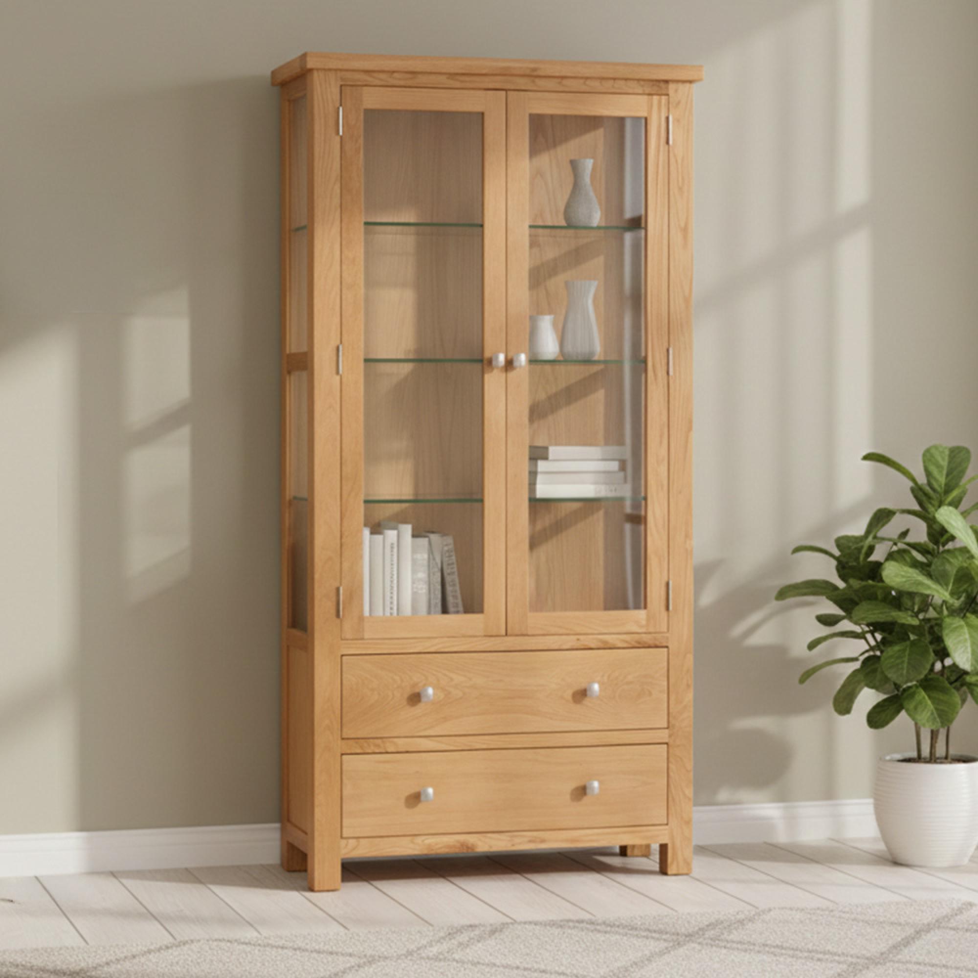 Appleby Oak 2 Door 2 Drawer Glazed Display Cabinet - Oak