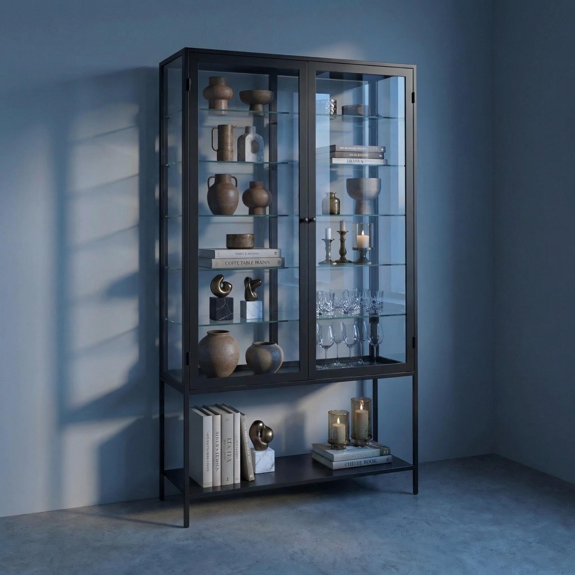 Mondo Display Cabinet - 2 Door - Glass - Black