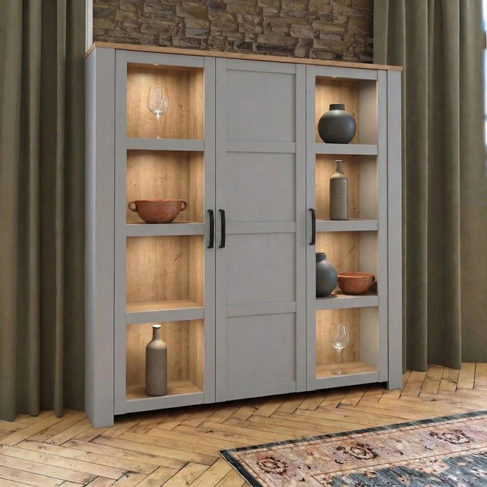 Bohol Display Cabinet - 3 Door - Large - Grey