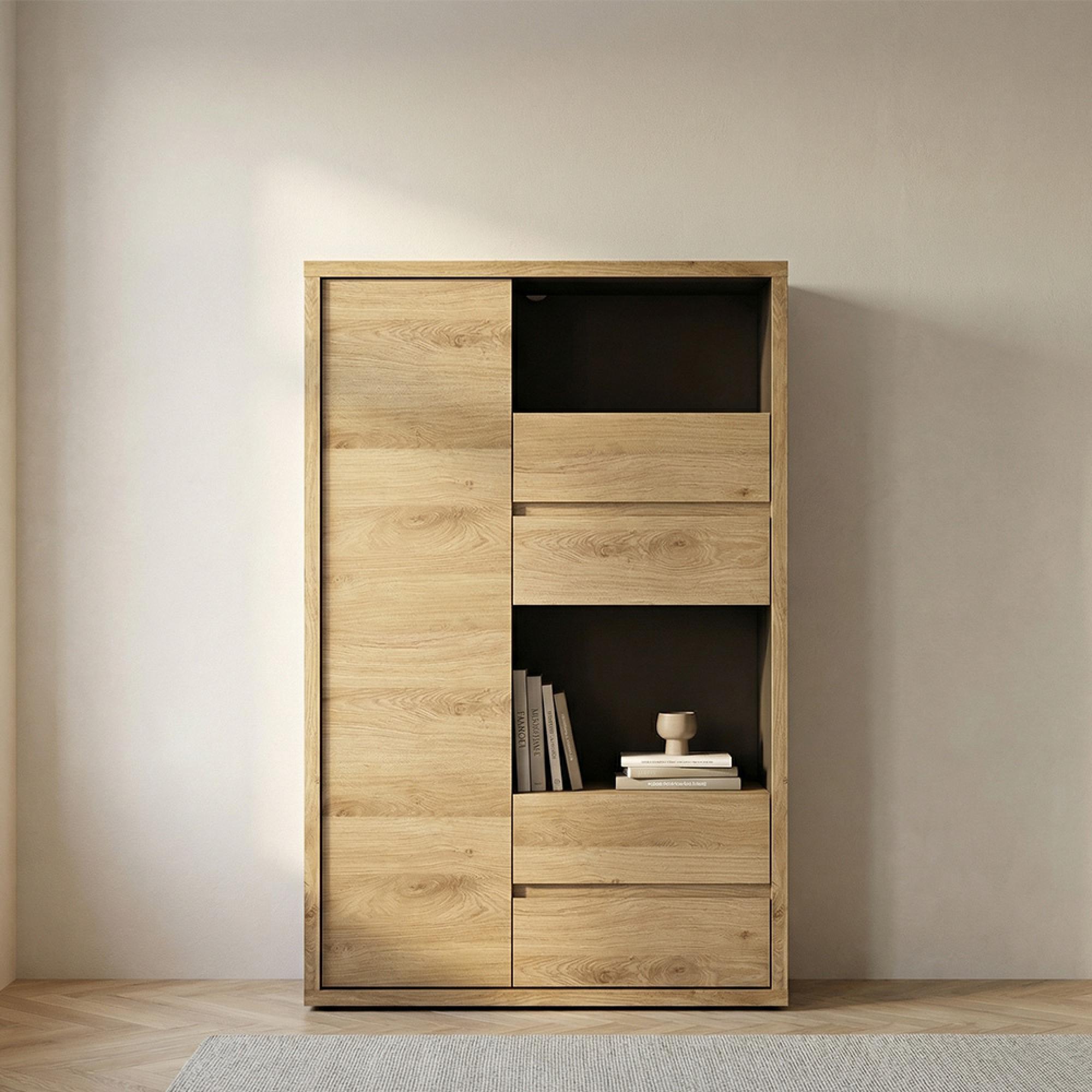 Shetland Display Cabinet - 1 Door - 4 Drawer - Oak