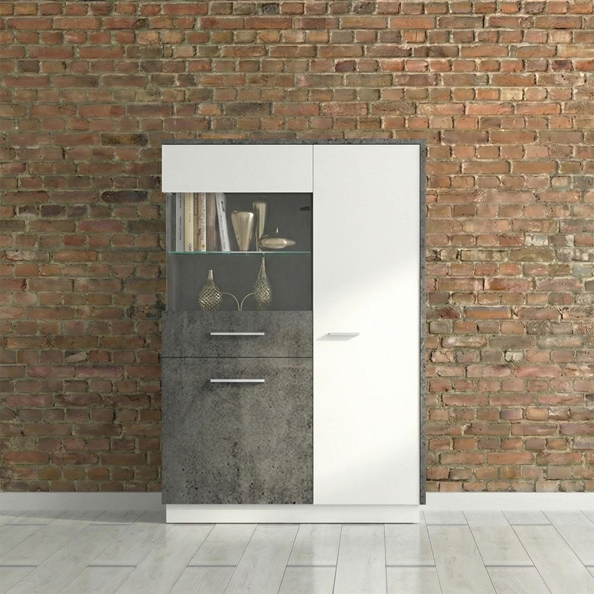 Zingaro Display Cabinet - Low - LHF - Grey and White